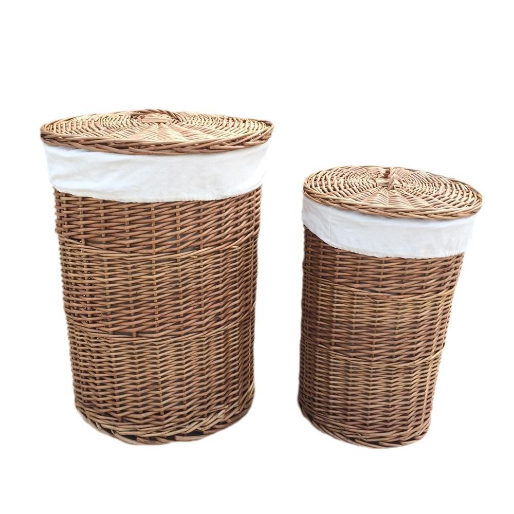 Set of 2 Cotton Lined Light Steamed Round Laundry Baskets
