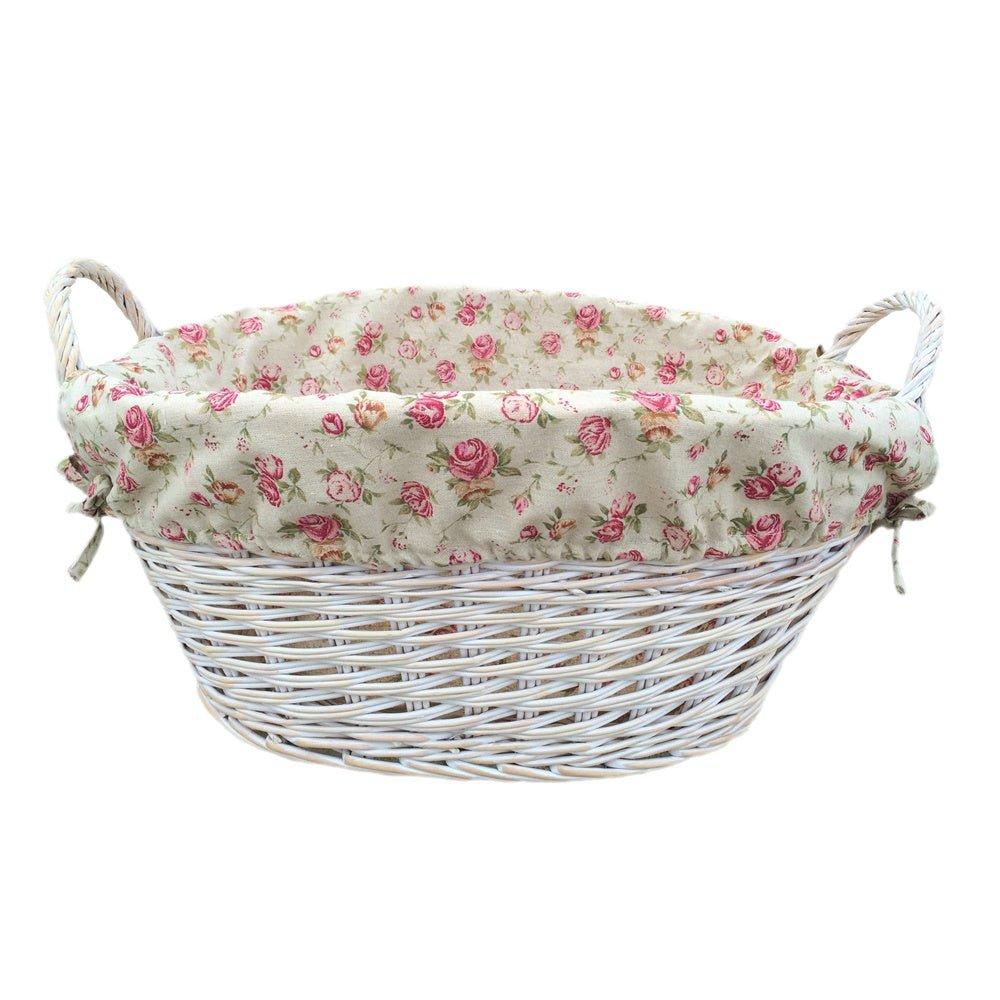 Wicker White Finish Garden Rose Lined Wash Basket