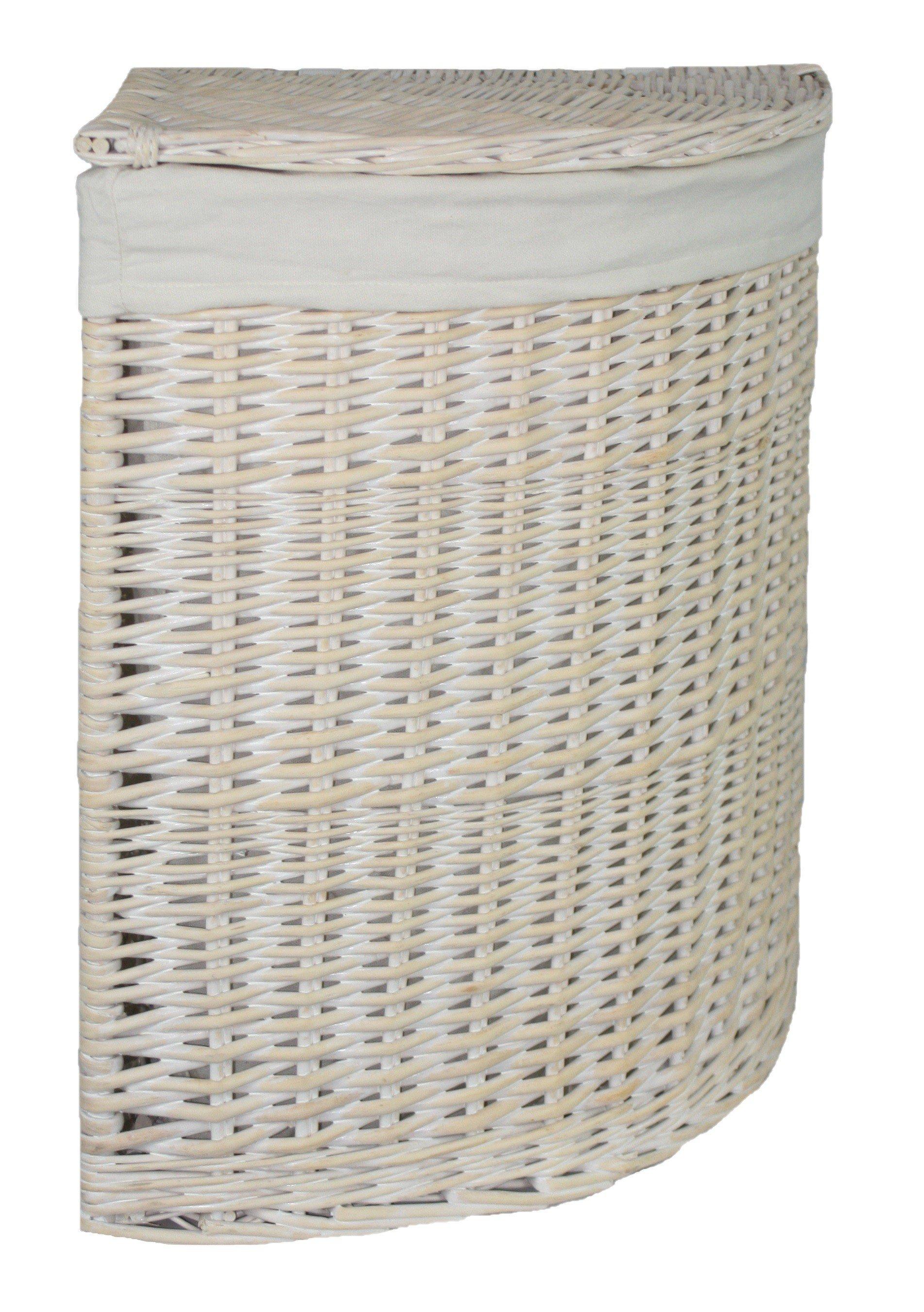 Cotton Lined Corner White Wash Laundry Basket