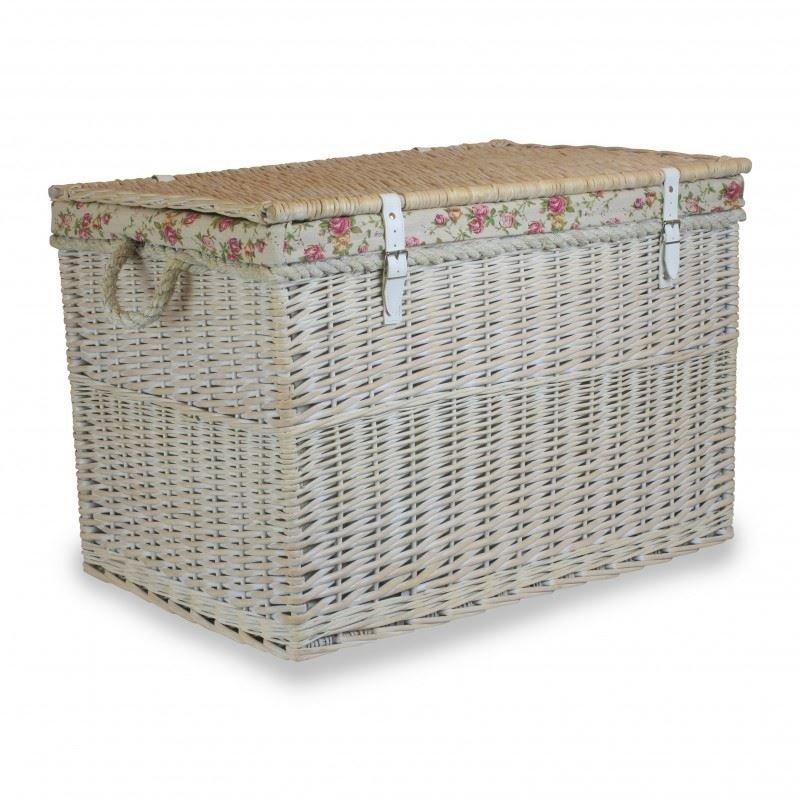 Wicker Large White Wash Storage Hamper with Cotton Lining Basket