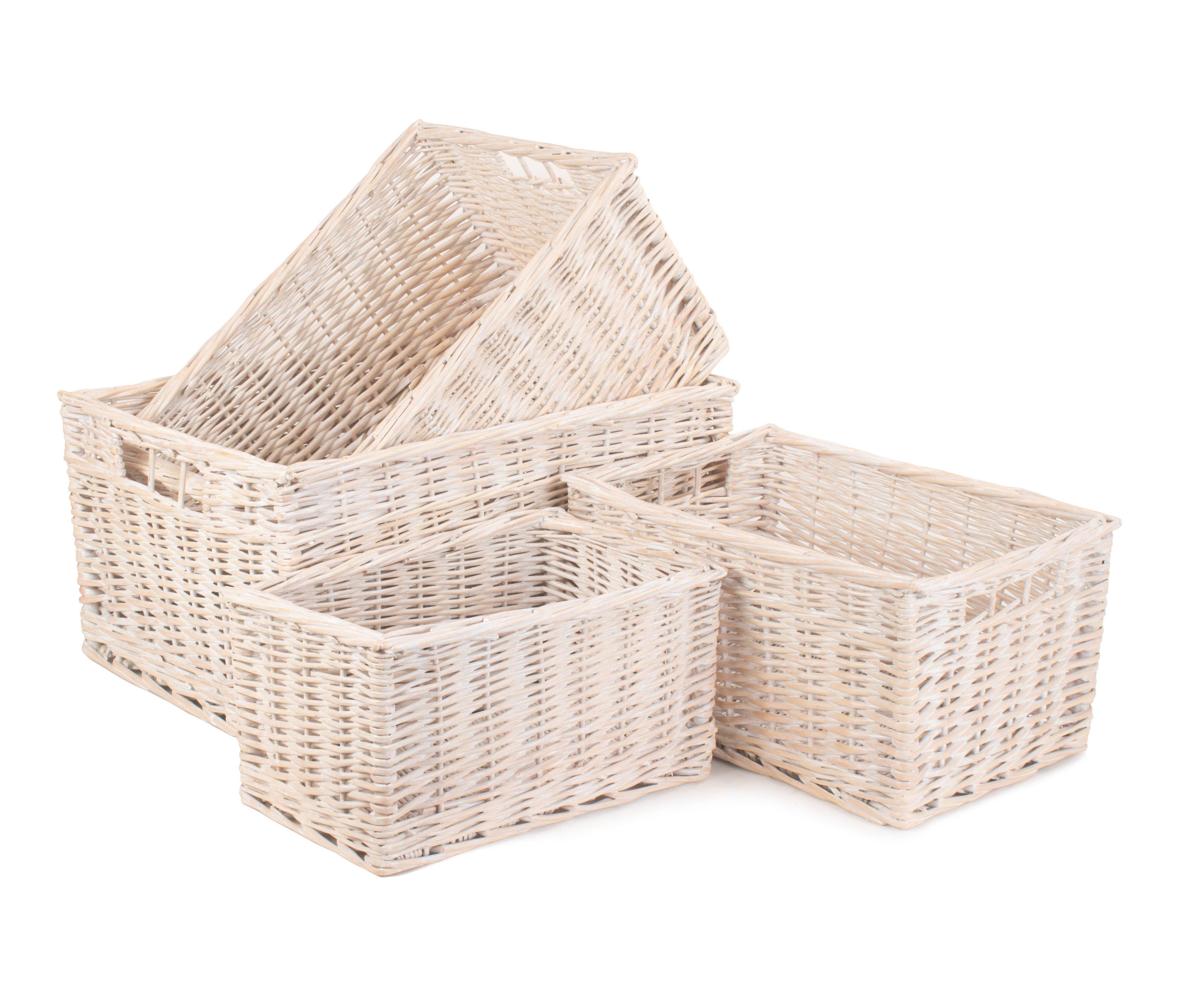 Wicker White Wash Storage Open Baskets Set of 4
