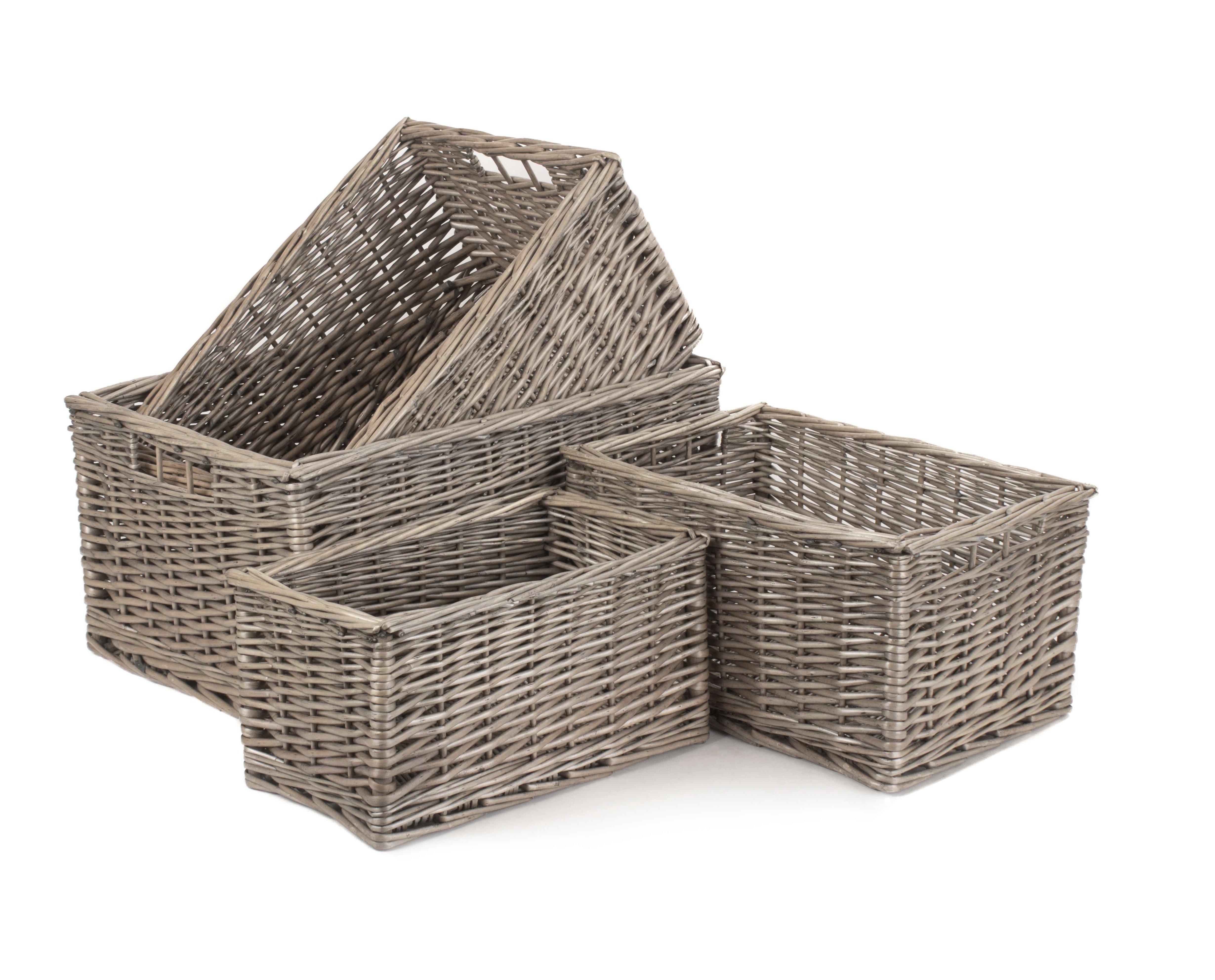 Wicker Antique Wash Lined Open Storage Baskets Set of 4