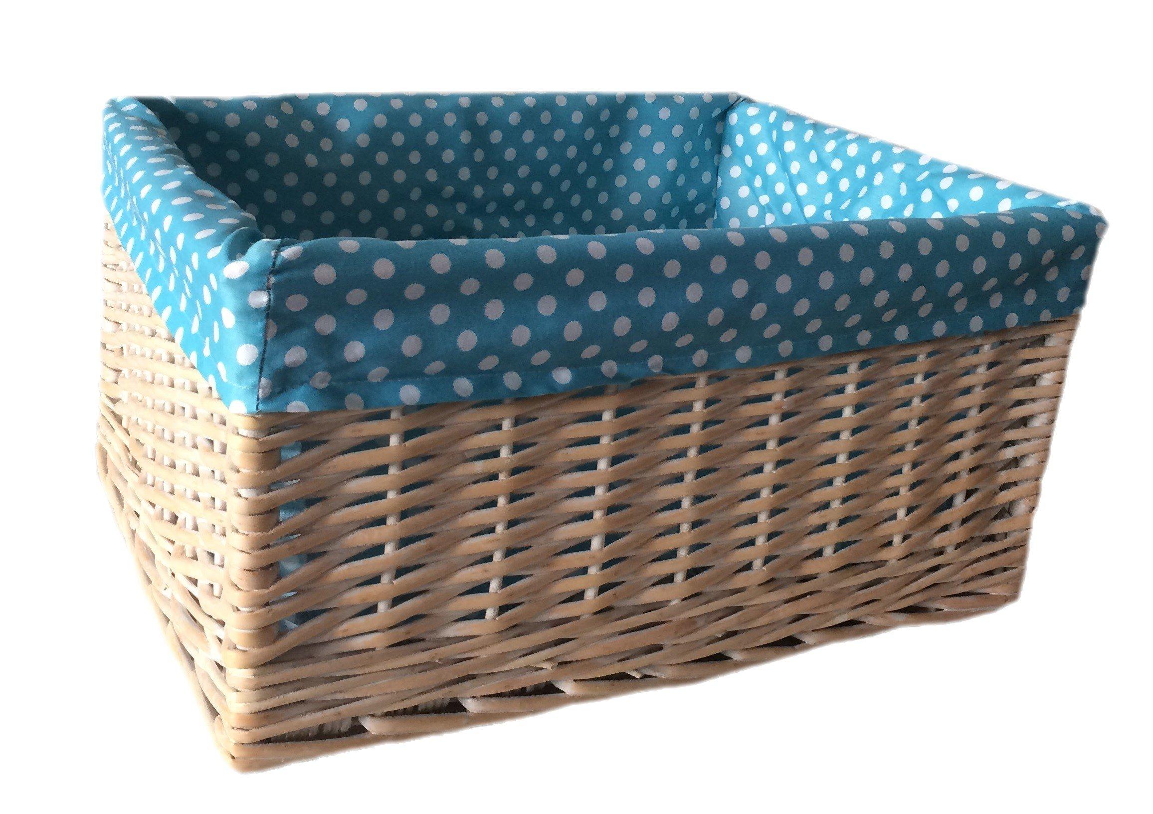 Wicker Blue Spotty Lined Open Storage Basket