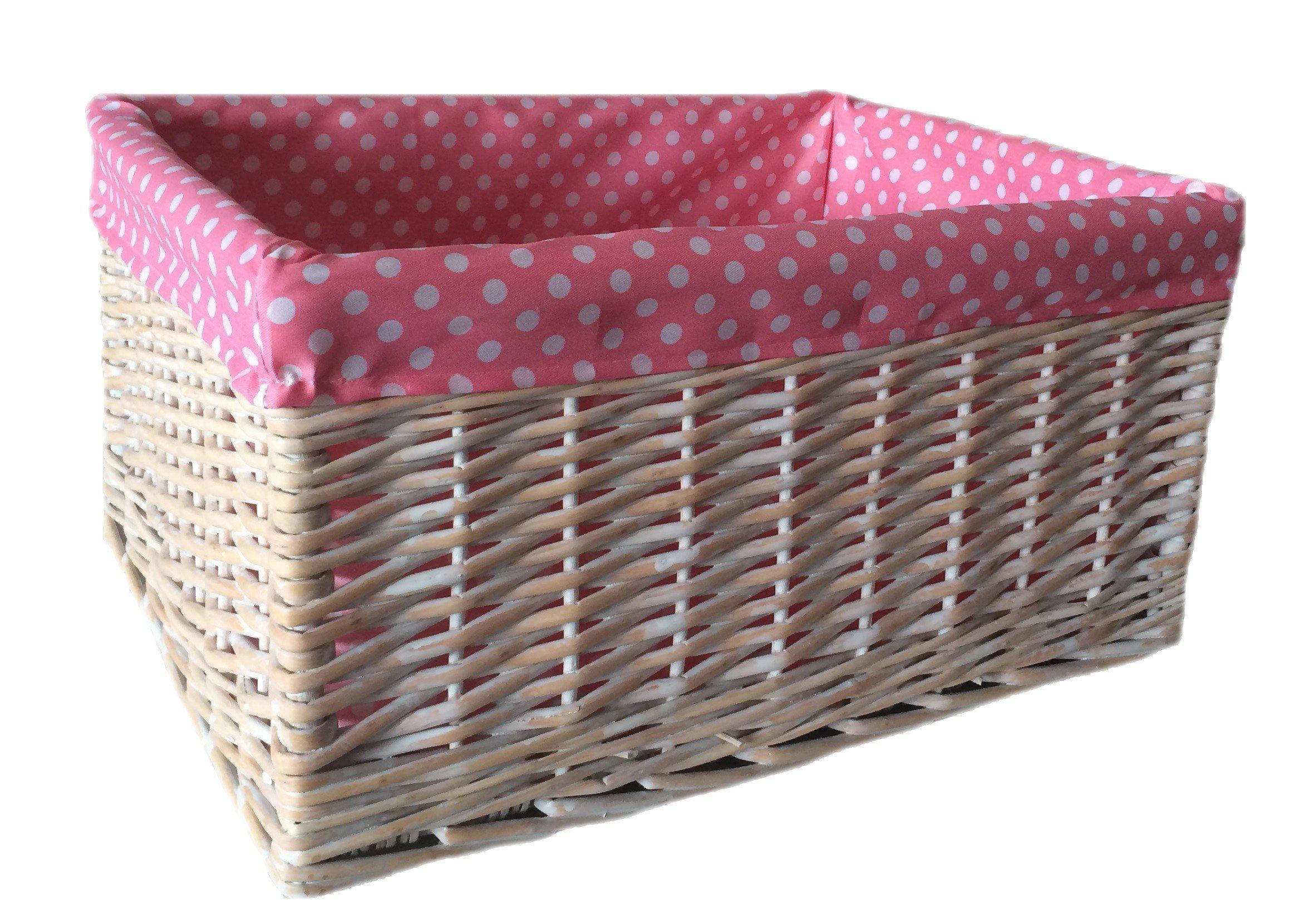 Wicker Pink Spotty Lined Storage Basket