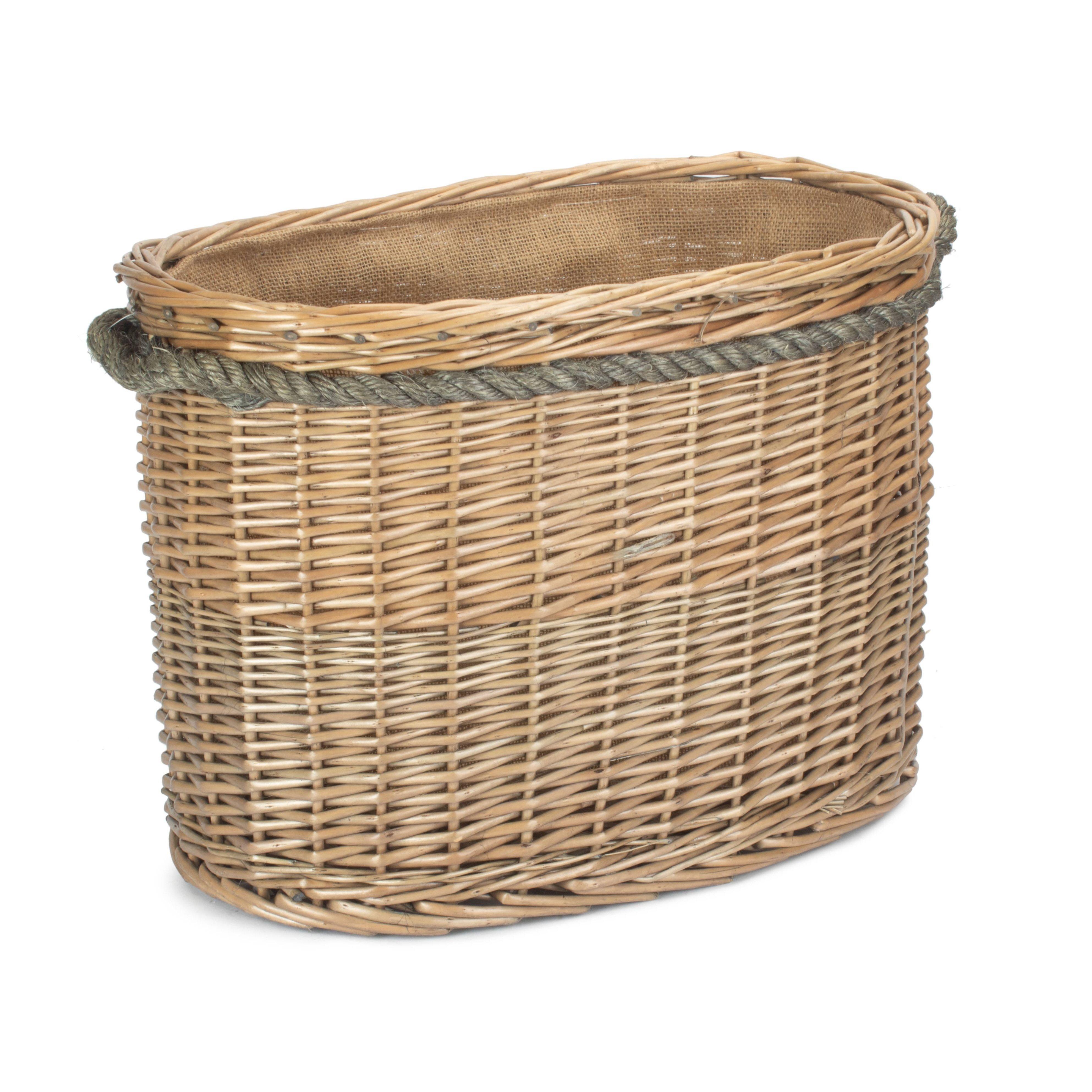 Wicker Oval Rope Handled Log Basket