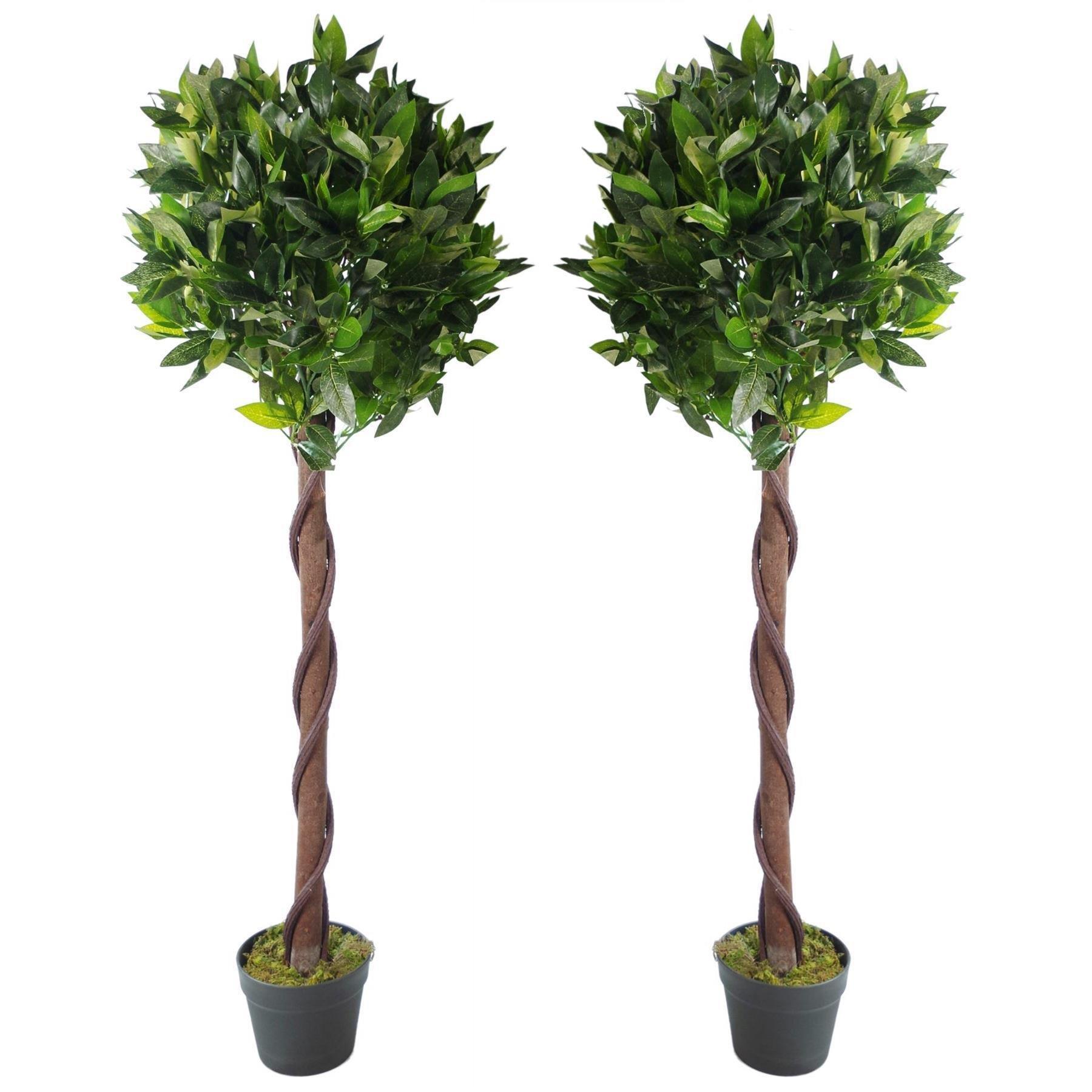 Pair of 120cm (4ft) Twisted Stem Artificial Topiary Bay Laurel Ball Trees