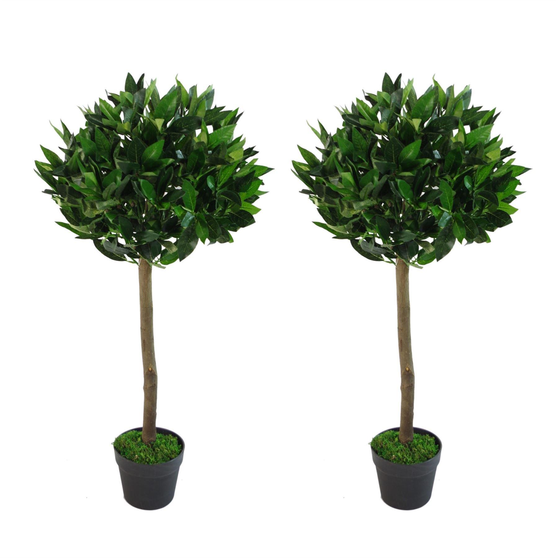 Pair of 90cm (3ft) Plain Stem Artificial Topiary Bay Laurel Ball Trees