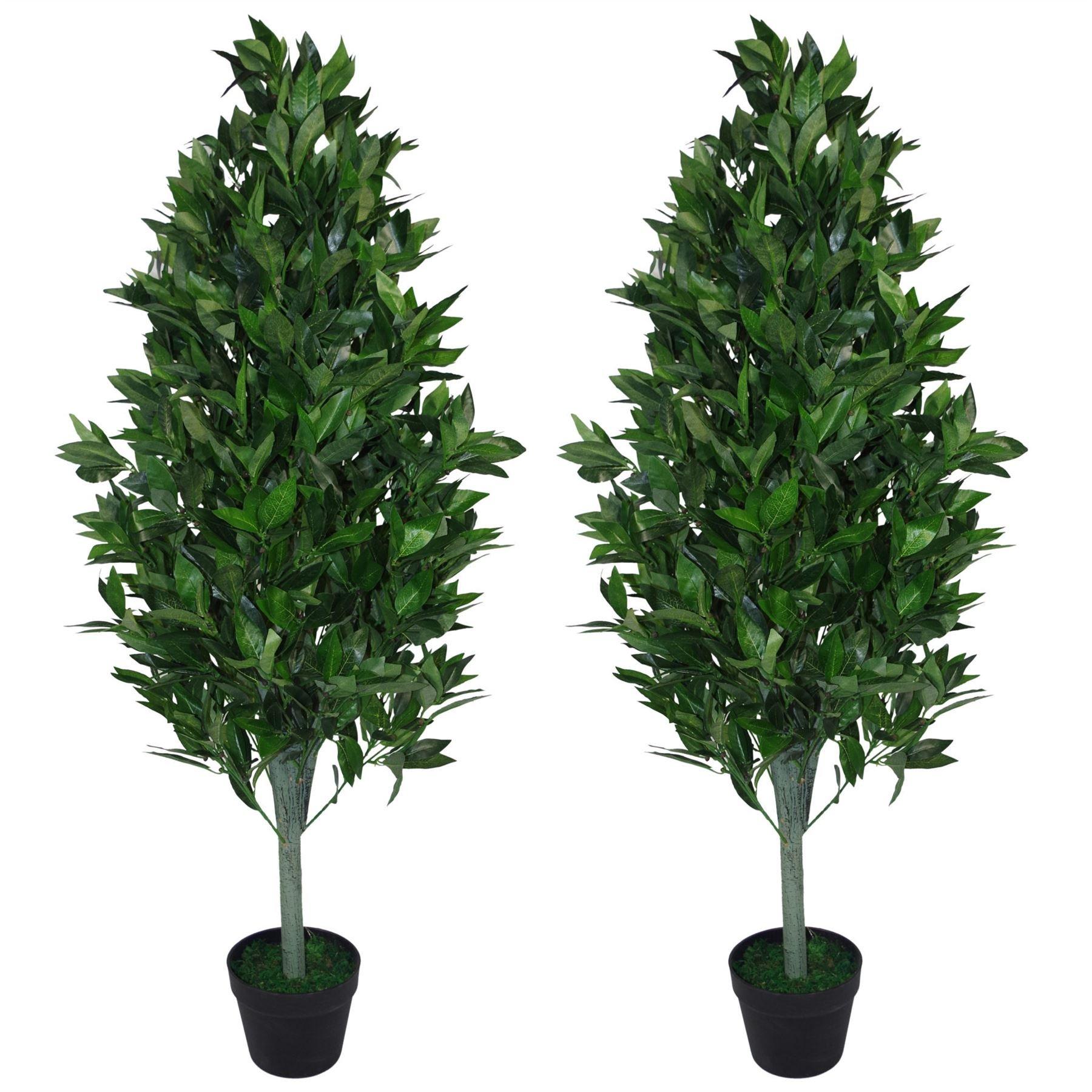 Pair of 120cm (4ft) Artificial Topiary Bay Trees Pyramid Cones - Extra Large
