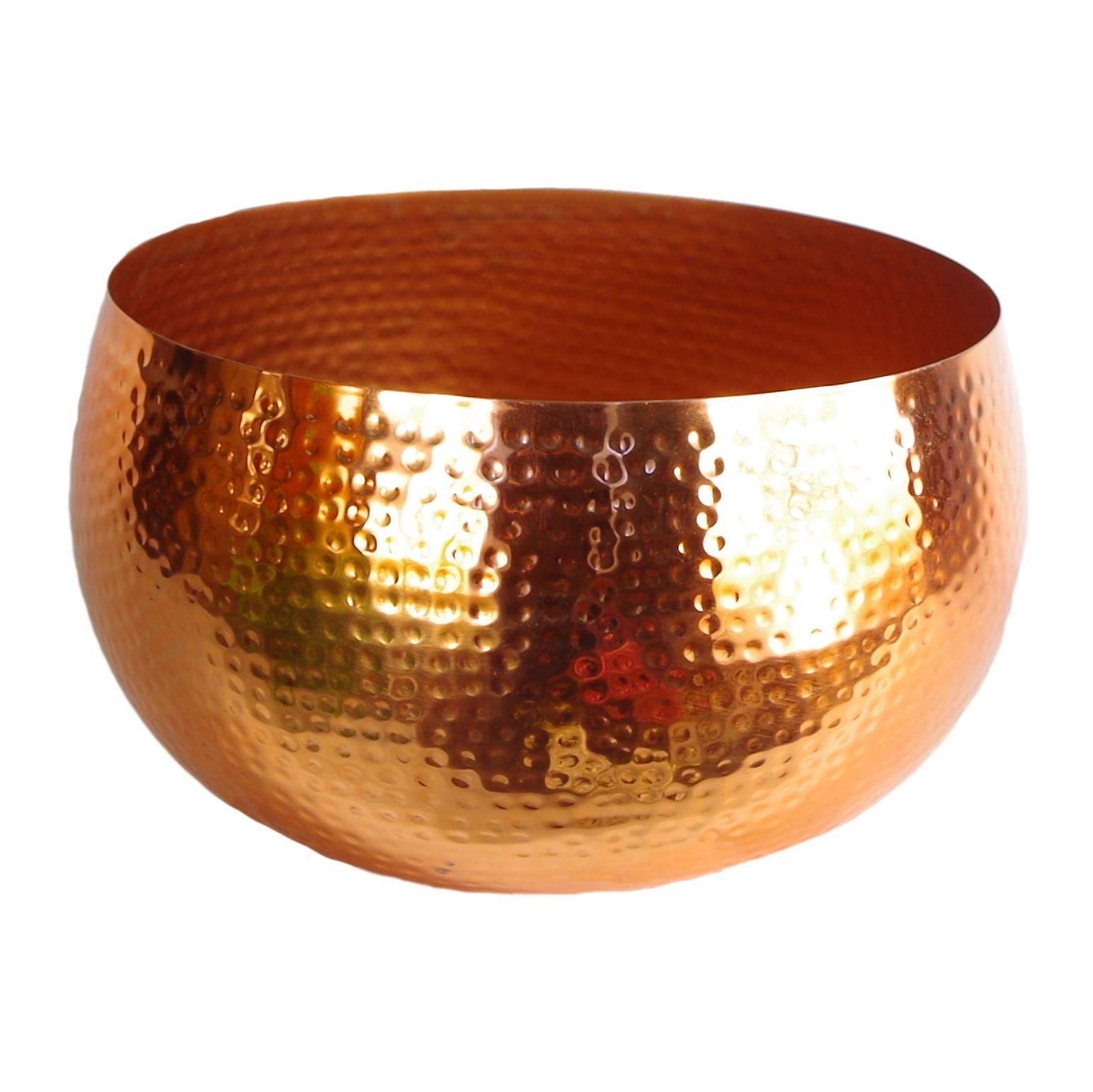 XL Metal bowl 32 x 20cm Hammered Copper Colour - Straight Edge