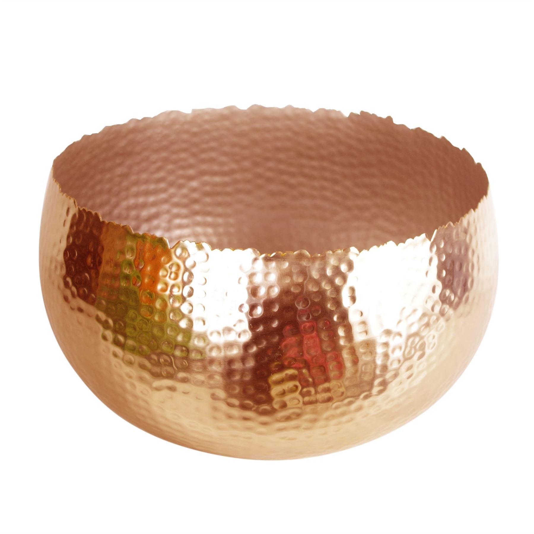 XL Metal Bowl 32 x 20cm Hammered Copper Colour - Curvy Edge