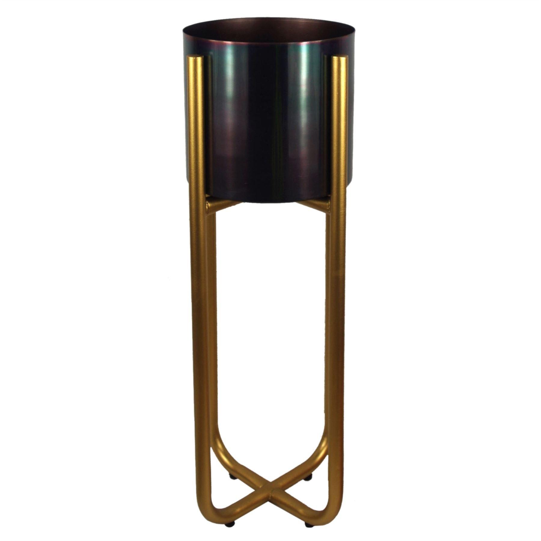 Tall Gold Stand with Iridescent Rainbow Metal Planter 62cm x 18cm