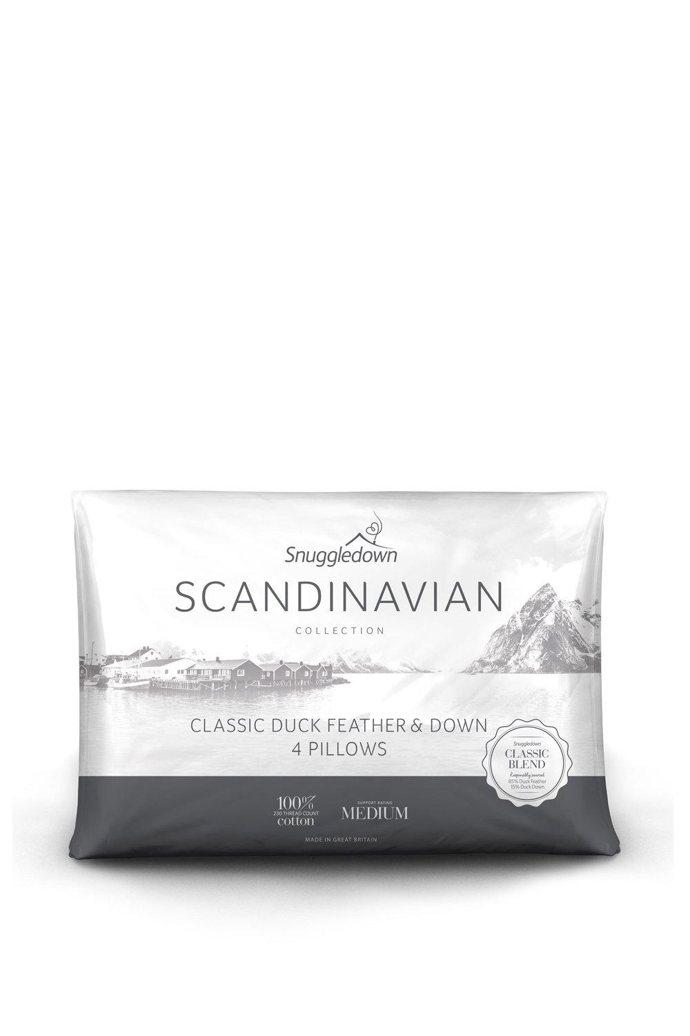 4 Pack Scandinavian Duck Feather & Down Medium Support Pillows