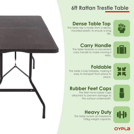 Oypla 6ft Folding Outdoor Rattan Trestle Table 3