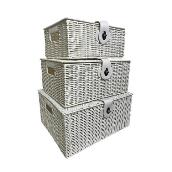 Oypla Set of 3 White Resin Woven Wicker Style Storage Baskets 1