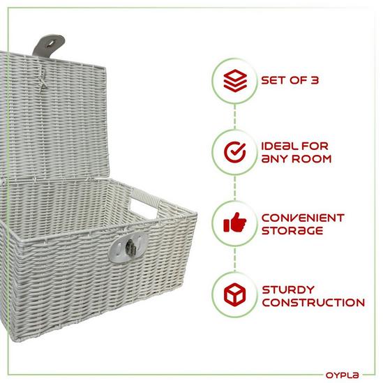 Oypla Set of 3 White Resin Woven Wicker Style Storage Baskets 3