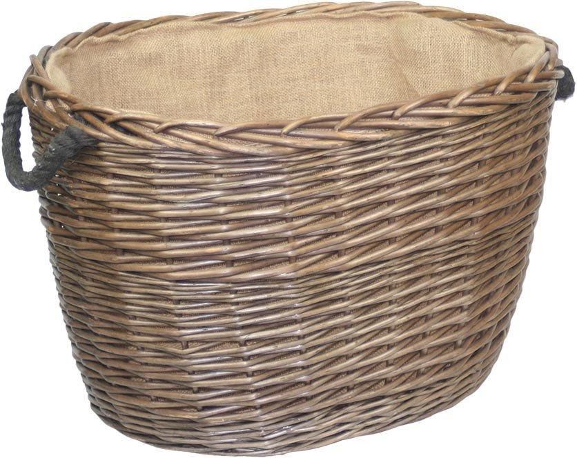Wicker Oval Hessian Lined Log Basket