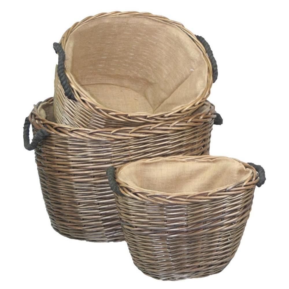 Wicker Set 3 Oval Hessian Lined Log Baskets