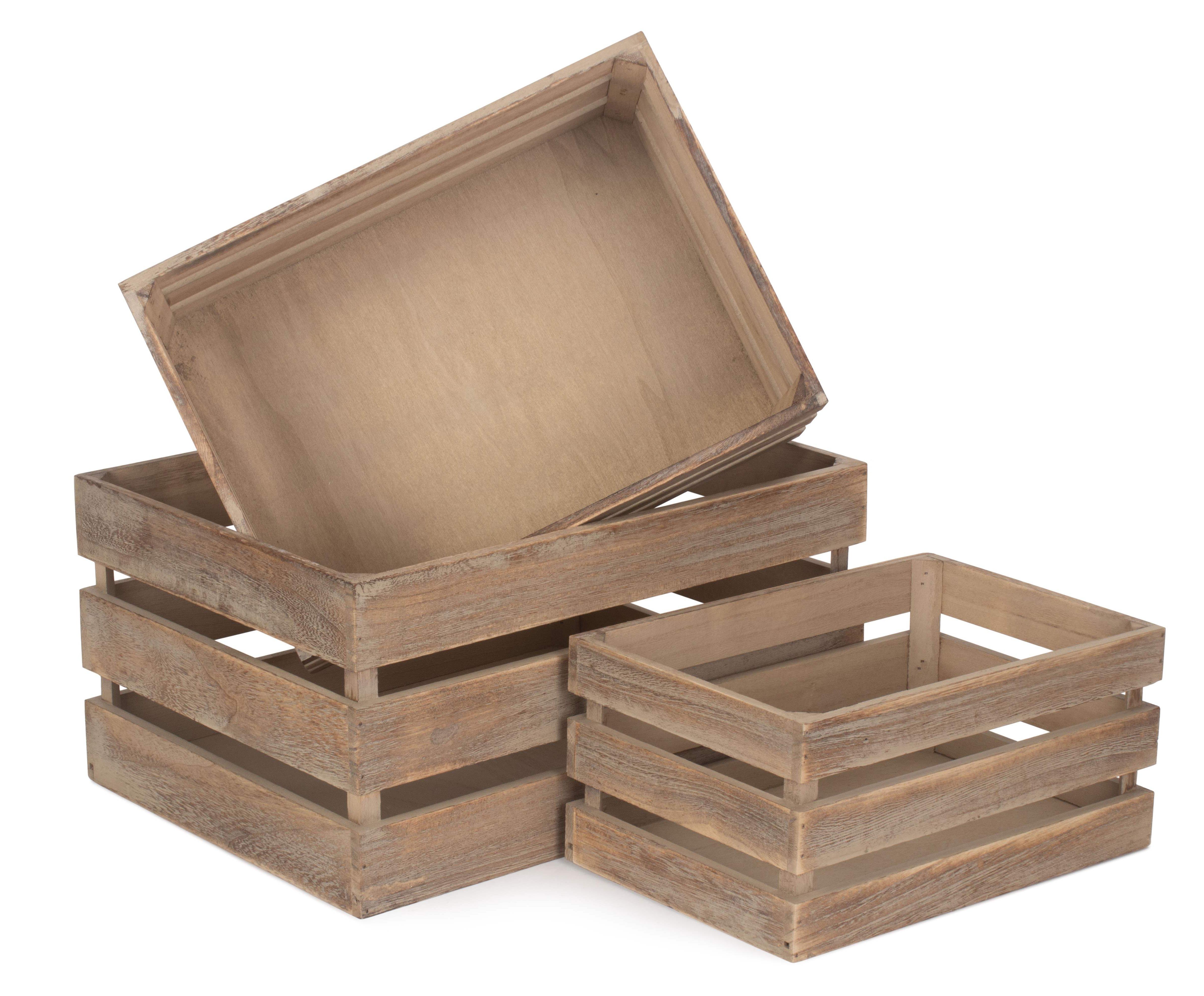 Oak Effect Slatted Wooden Storage Crate Set 3