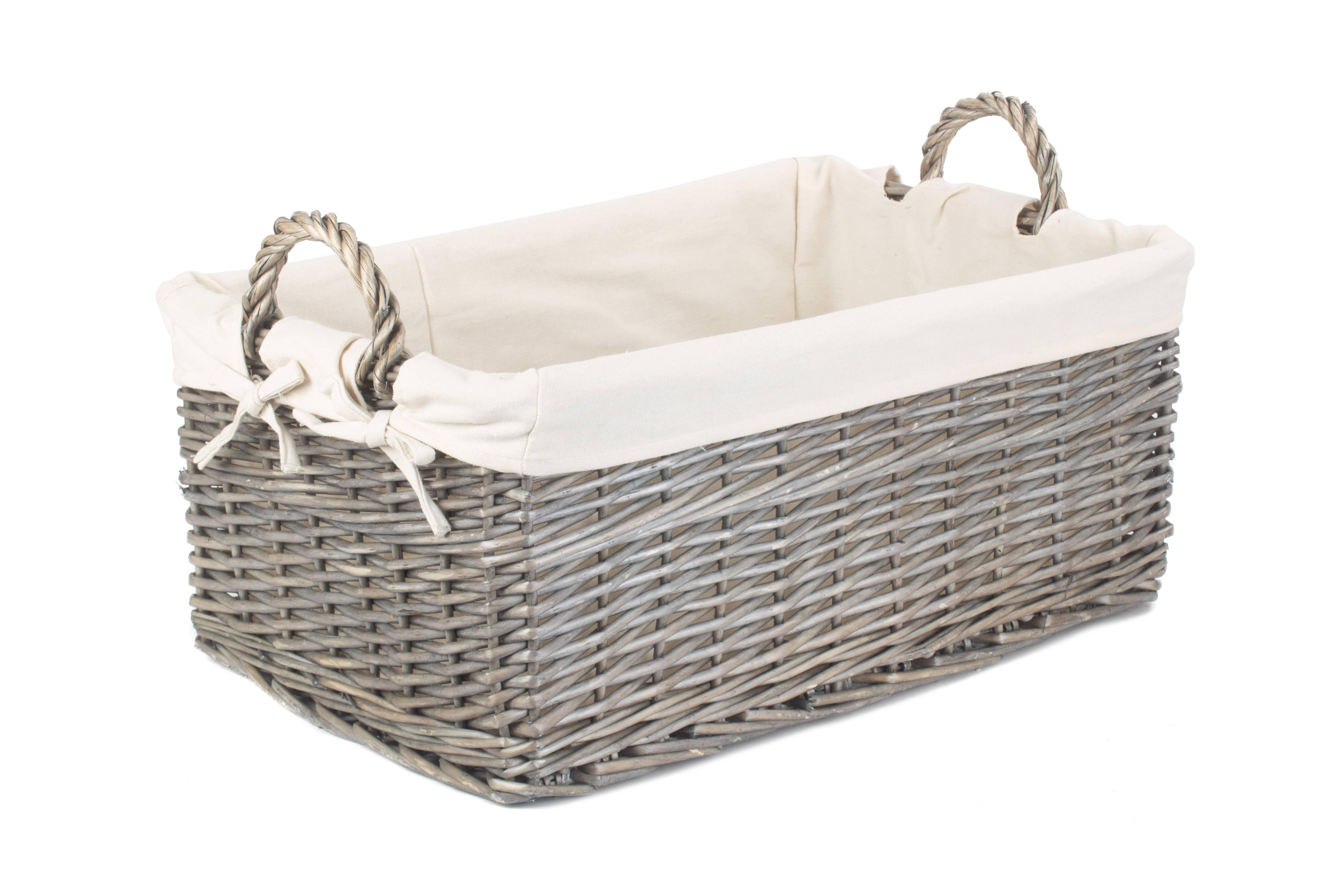 Wicker Shallow Lined Antique Wash Storage Basket
