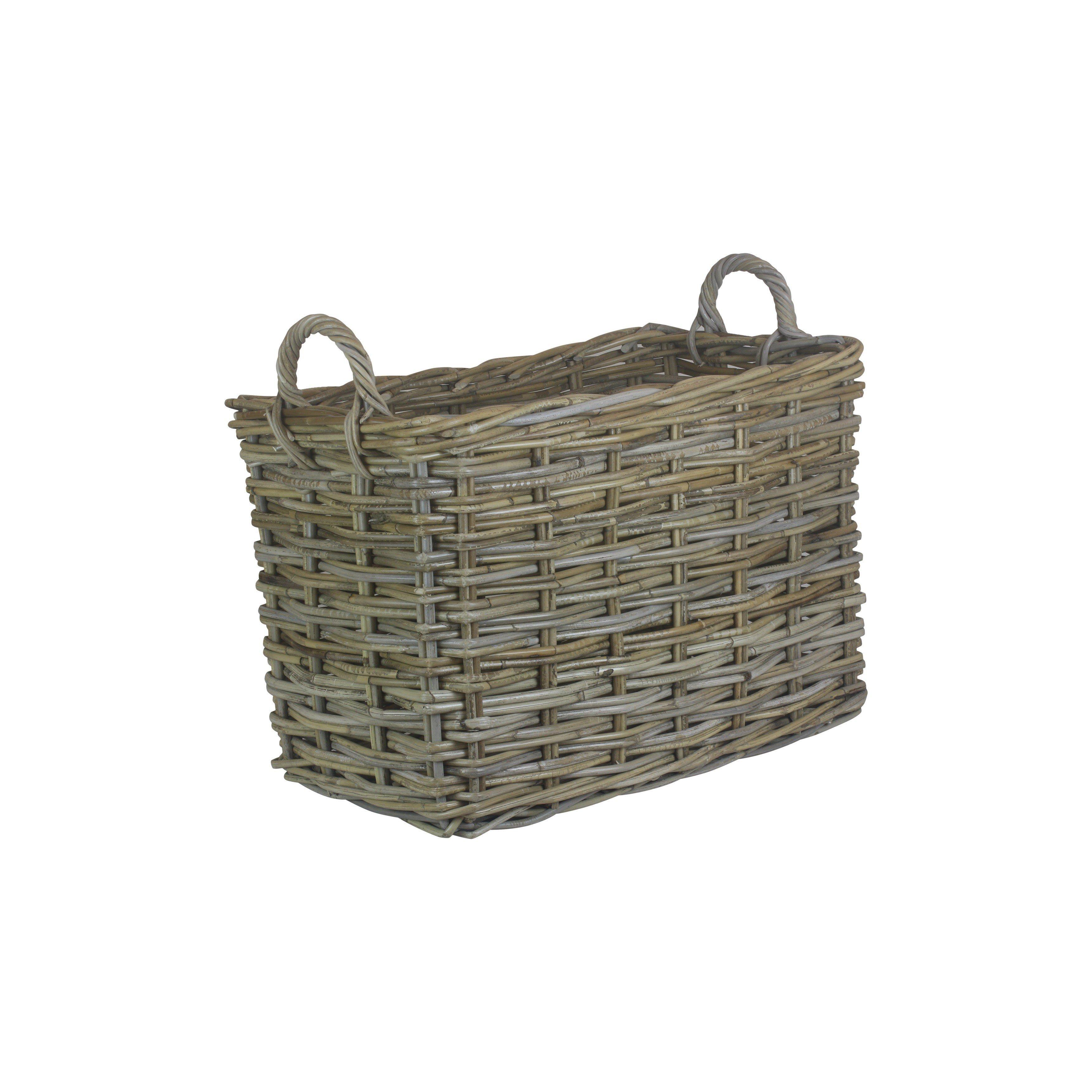 Rattan Rectangular Grey Rattan Hallway Log Basket