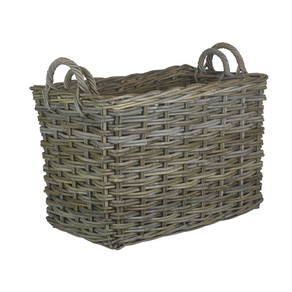 Rattan Set of 2 Rectangular Grey Rattan Hallway Log Basket