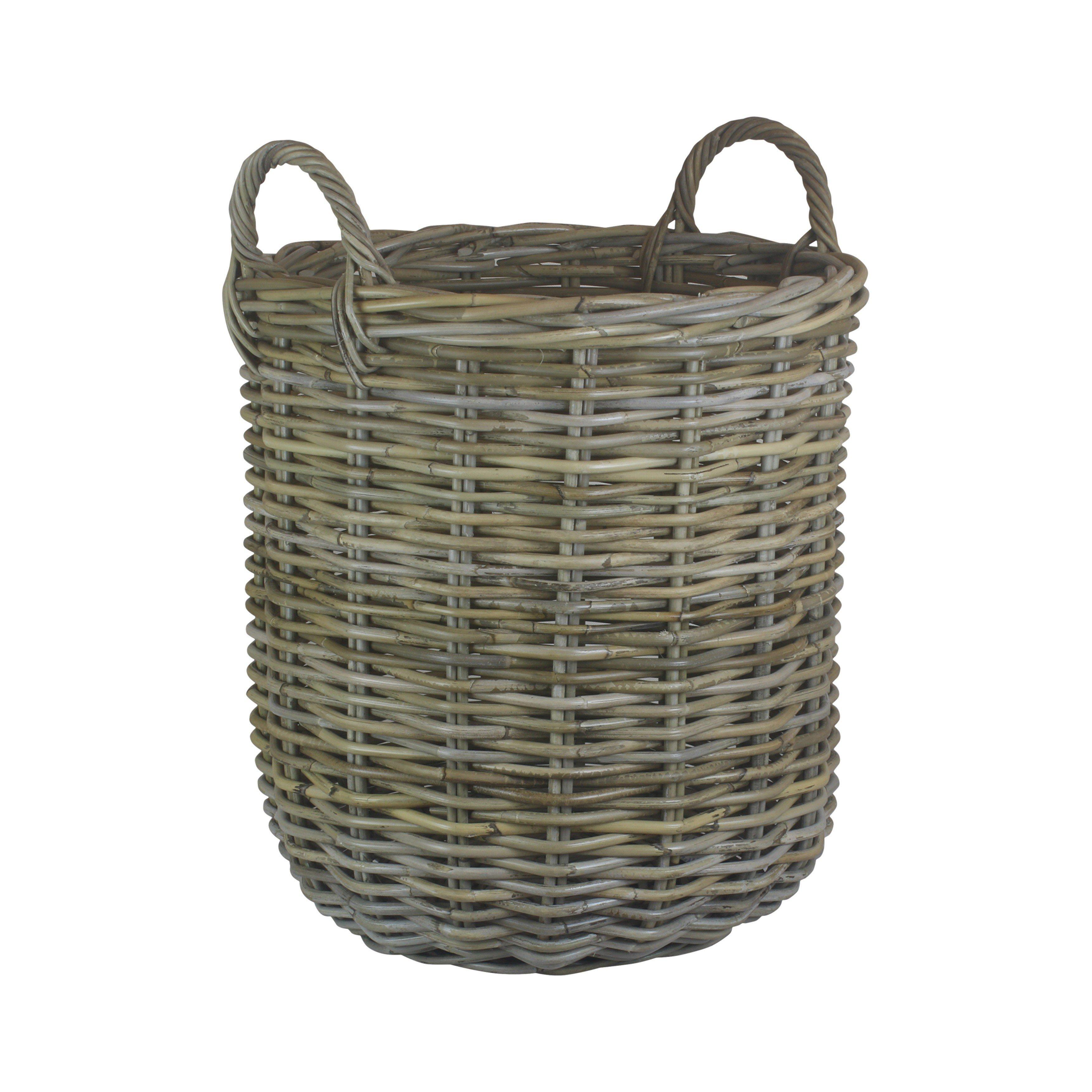 Rattan Tall Round Fireside Grey Rattan Log Basket