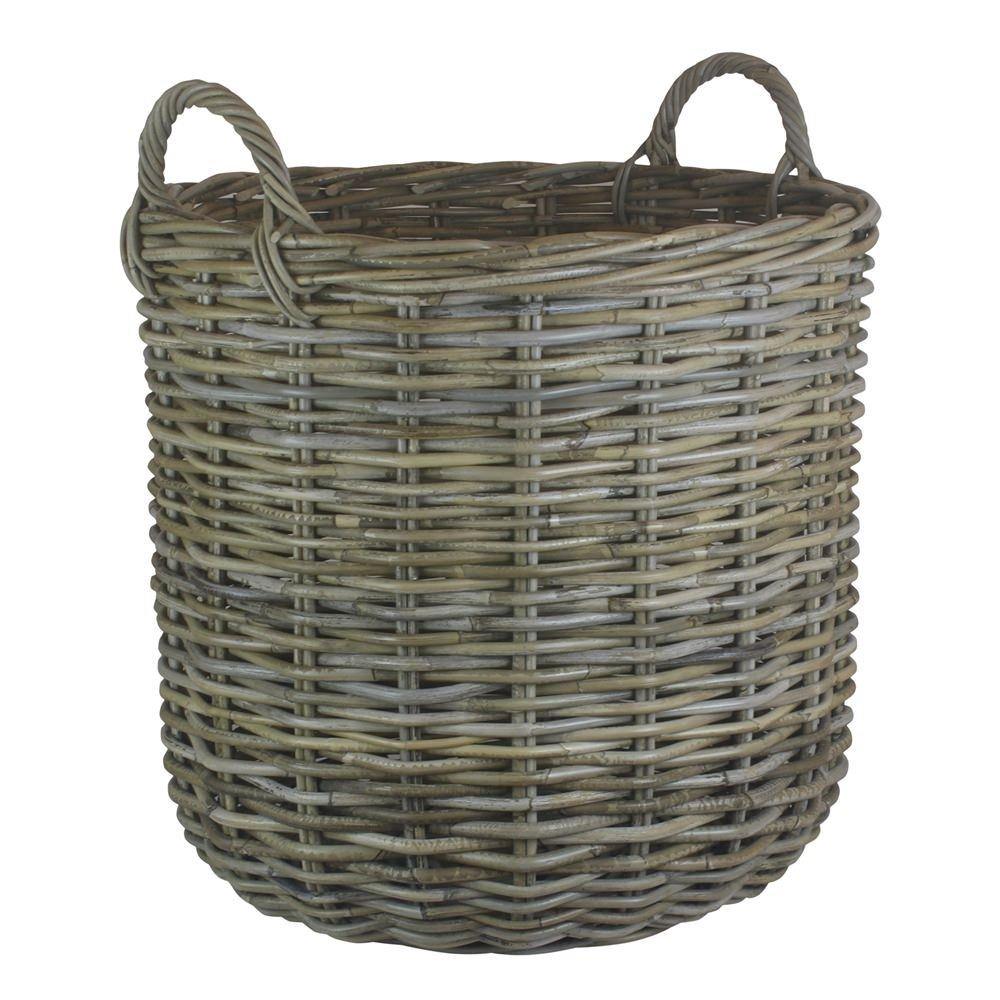 Rattan Tall Round Fireside Grey Rattan Log Basket