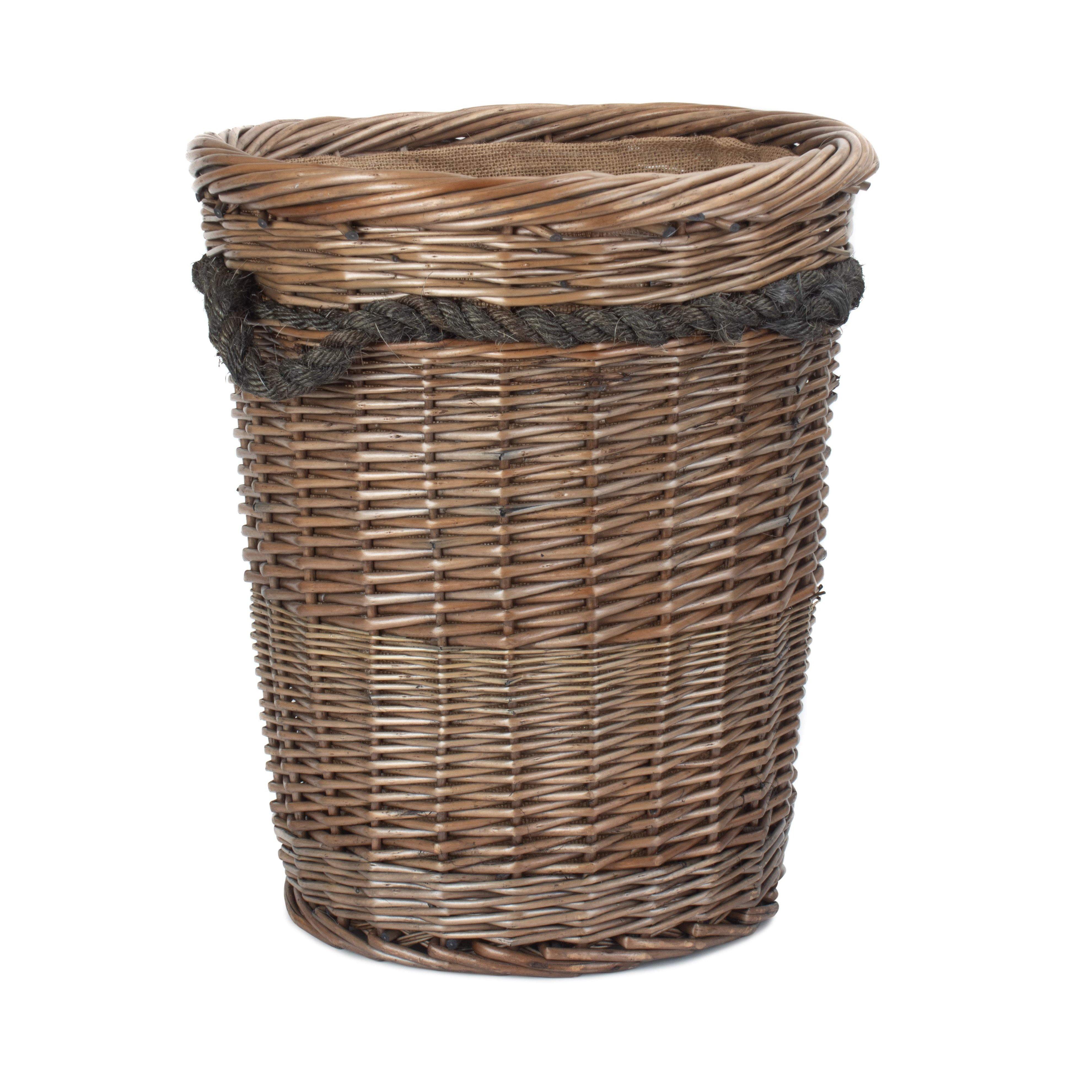 Wicker Tall Deluxe Hessian Lined Rope Handled Log Basket