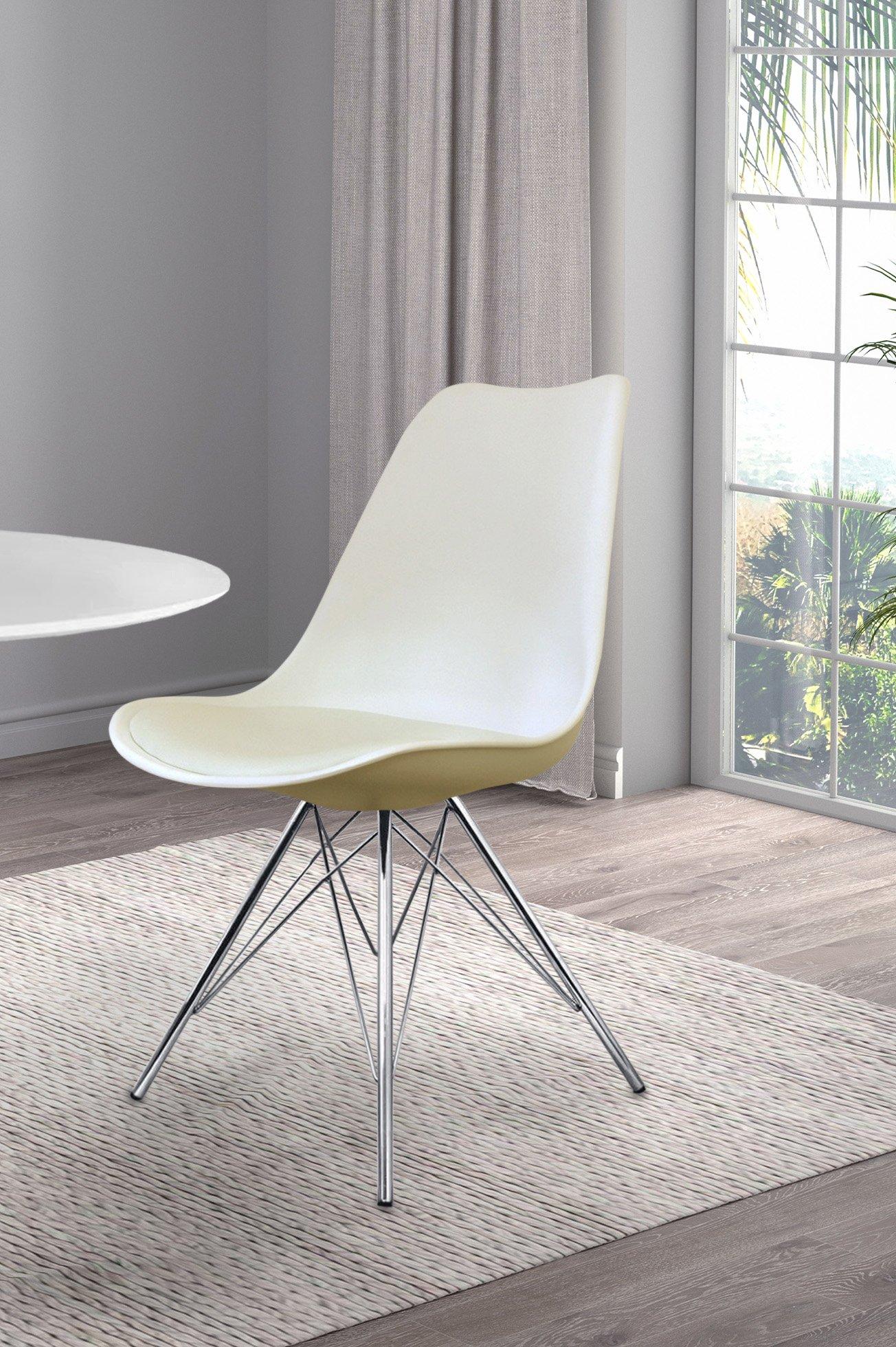 Fusion Living Soho Vanilla Plastic Dining Chair with Chrome Metal Legs