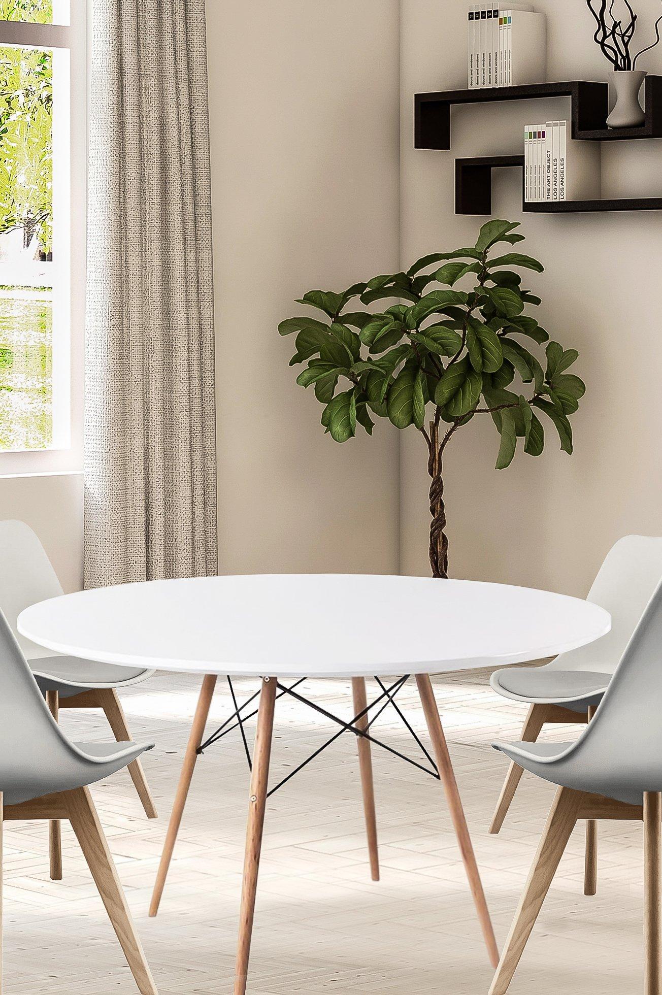 Soho Large White Circular Dining Table with Beech Wood Legs