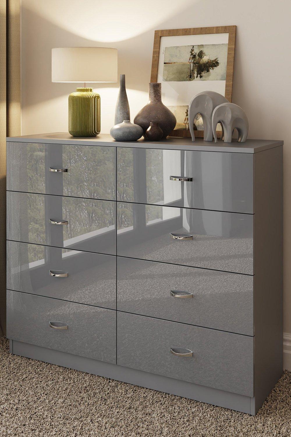 High Gloss Grey 8 Drawer Chest Of Drawers