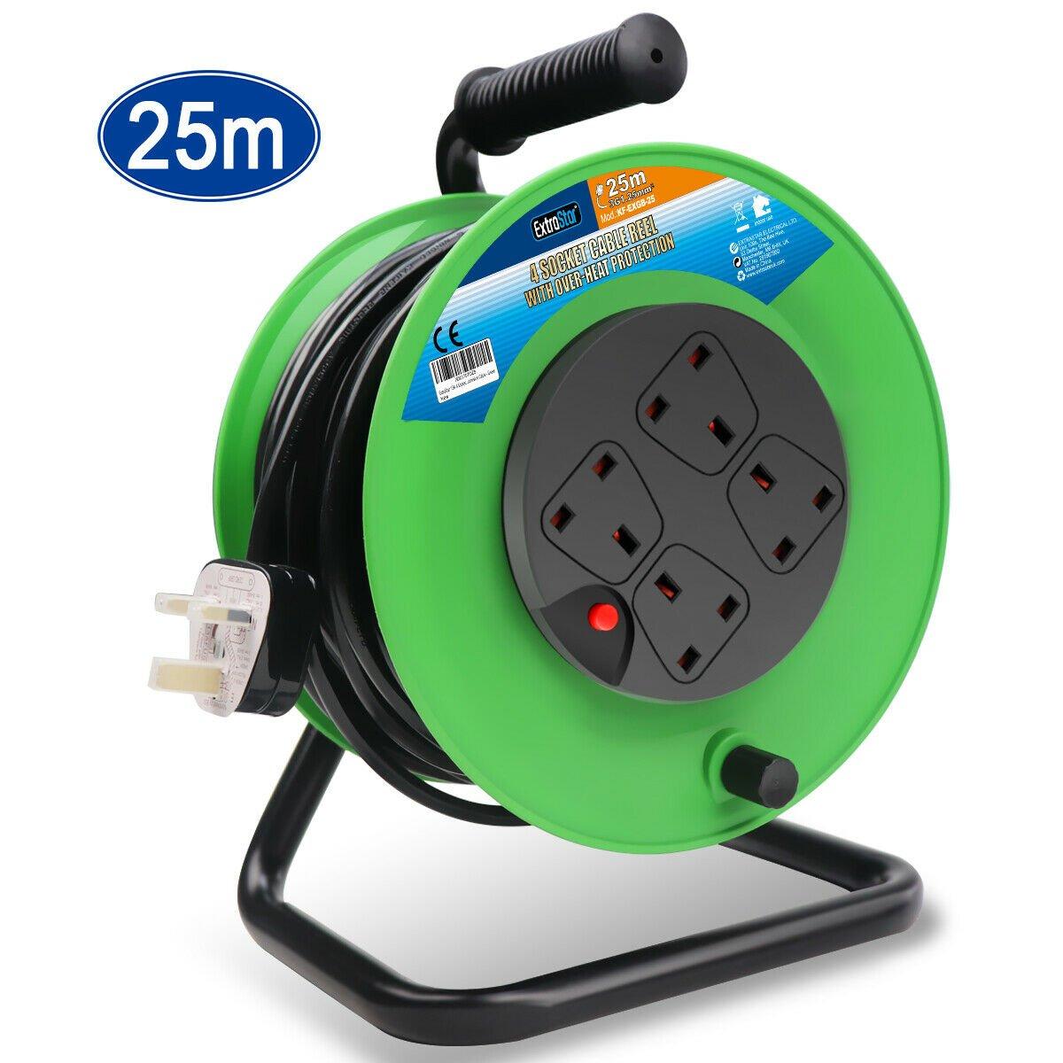 Heavy Duty 4 Gang Unswitched Cable Reel 25m - Green