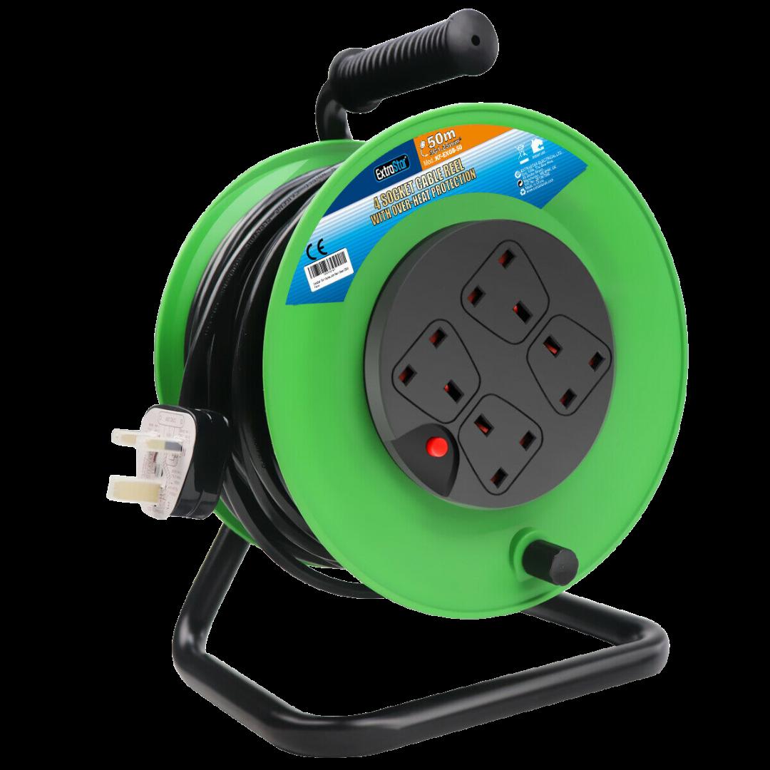 Heavy Duty 4 Gang Unswitched Cable Reel 50m - Green