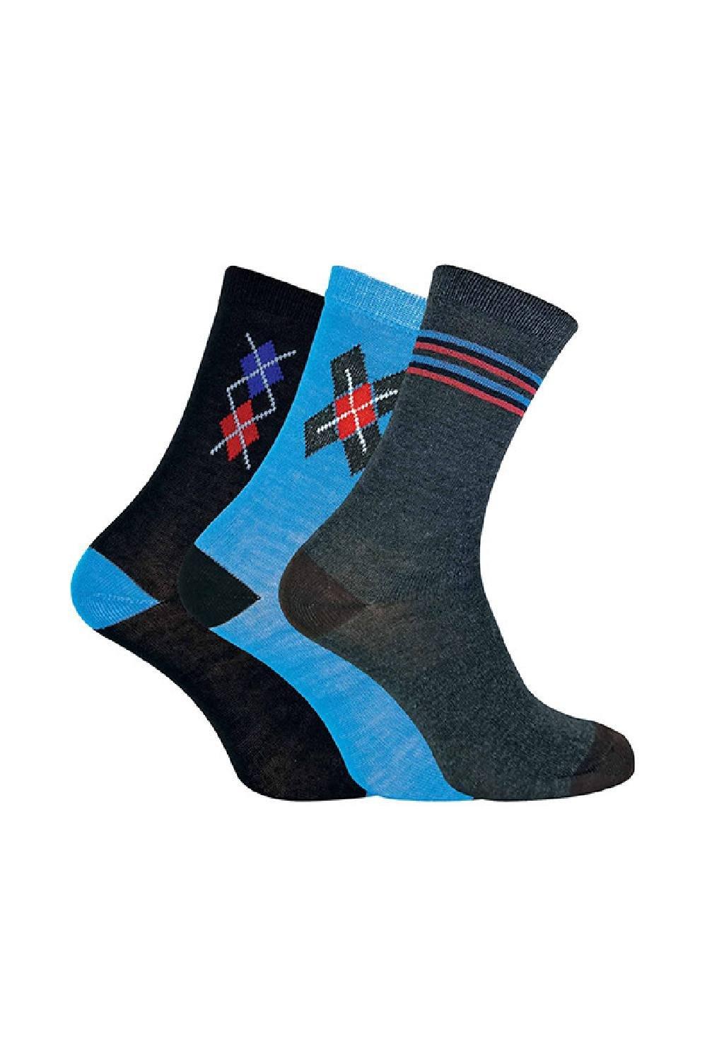 6 Pack Patterned Blue Argyle Striped Socks with Comfort Toe Seams