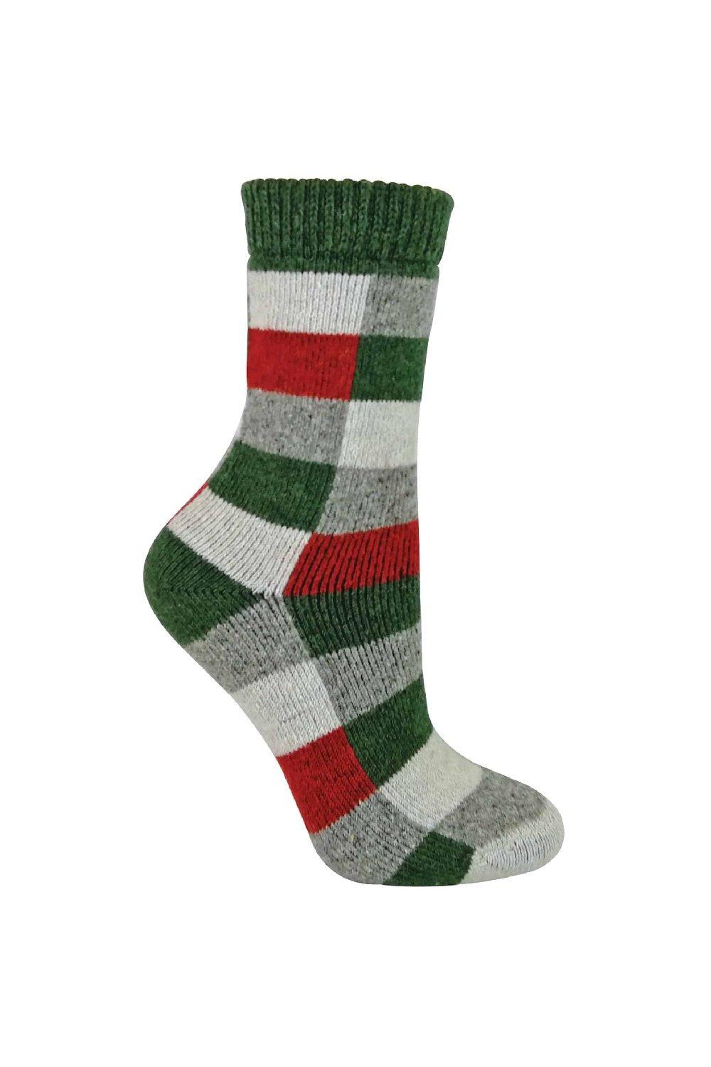 Warm Funky Checkered Patterned Breathable Wool Blend Socks