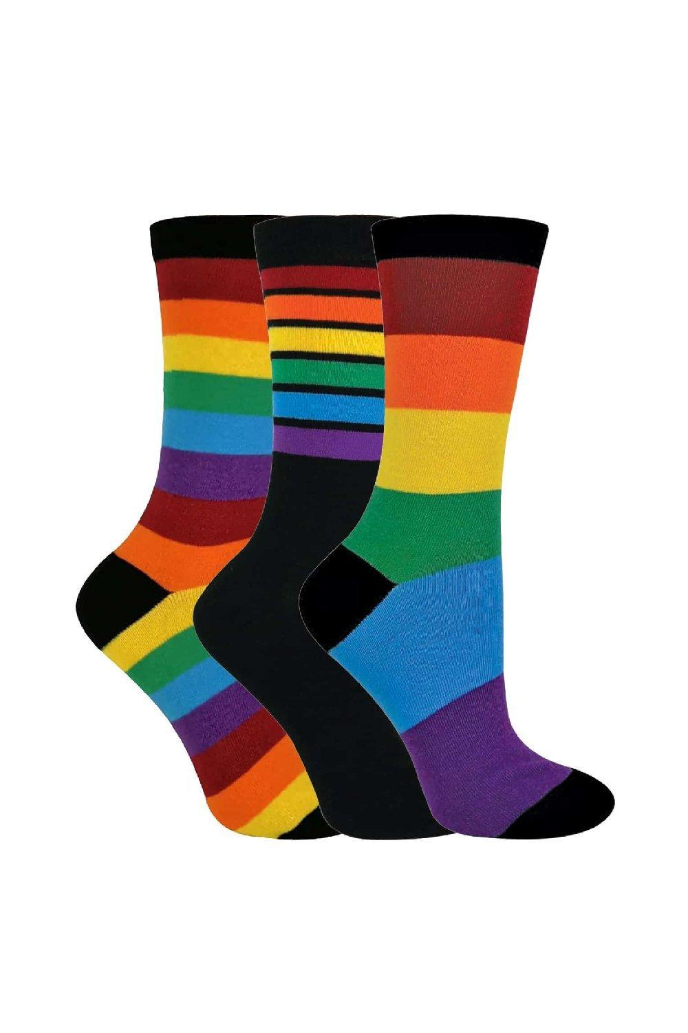 3 Pairs Bright Striped Patterned Colourful Rainbow Socks