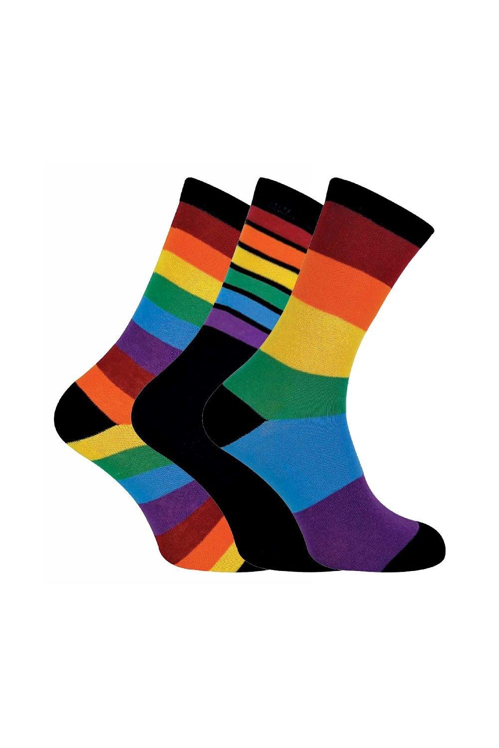 3 Pairs Bright Patterned Striped Colourful Rainbow Socks