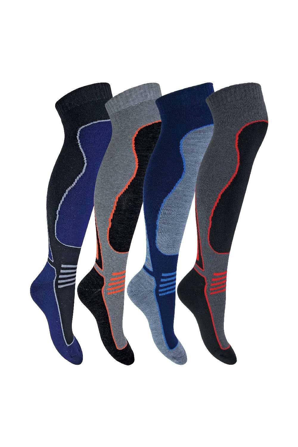 4 Pairs Extra Warm Long Knee High Colourful Wool Blend Ski Socks