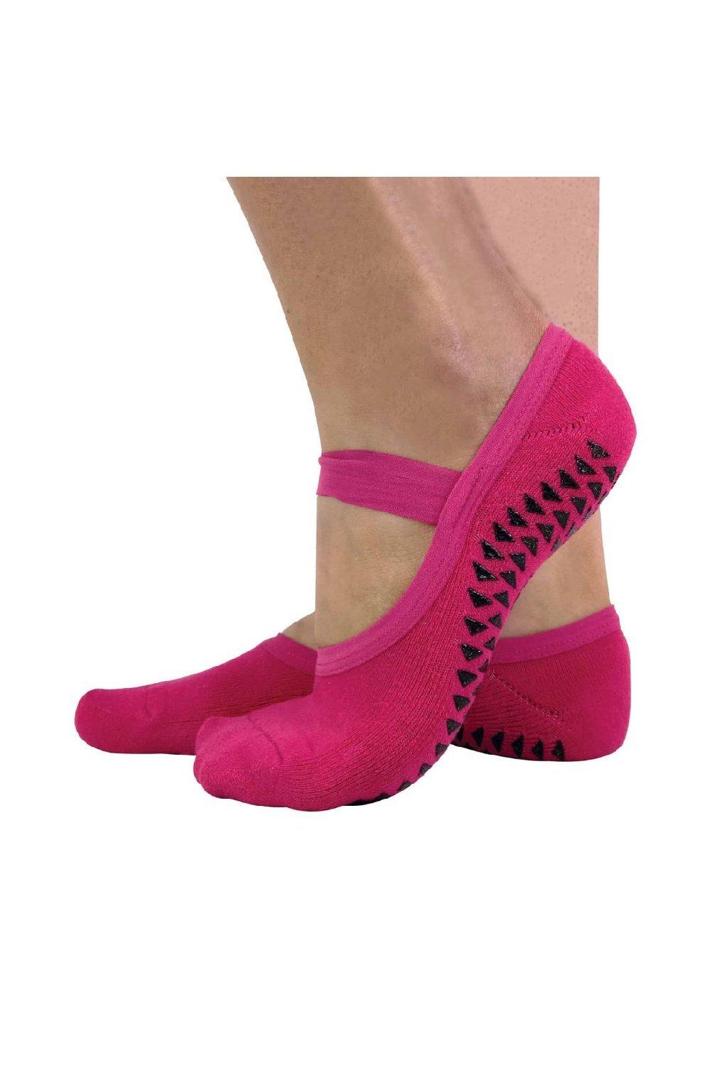 Sock Snob  Womens 2 Pairs Ladies Non Slip Grip Invisible Pilates Yoga Socks with Straps - Pink - Size 4-6.5