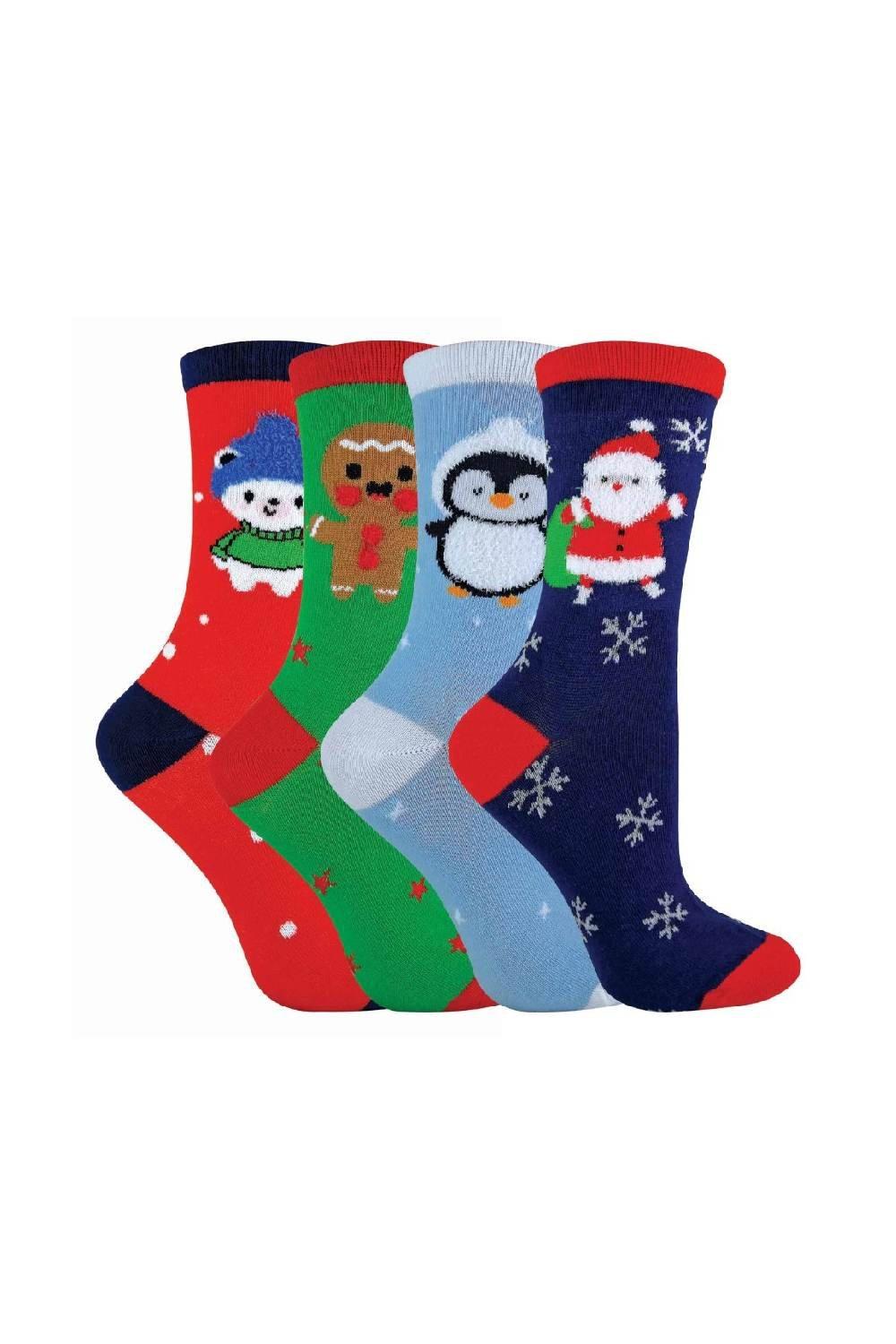 4 Pairs Christmas Novelty Cotton Rich Socks