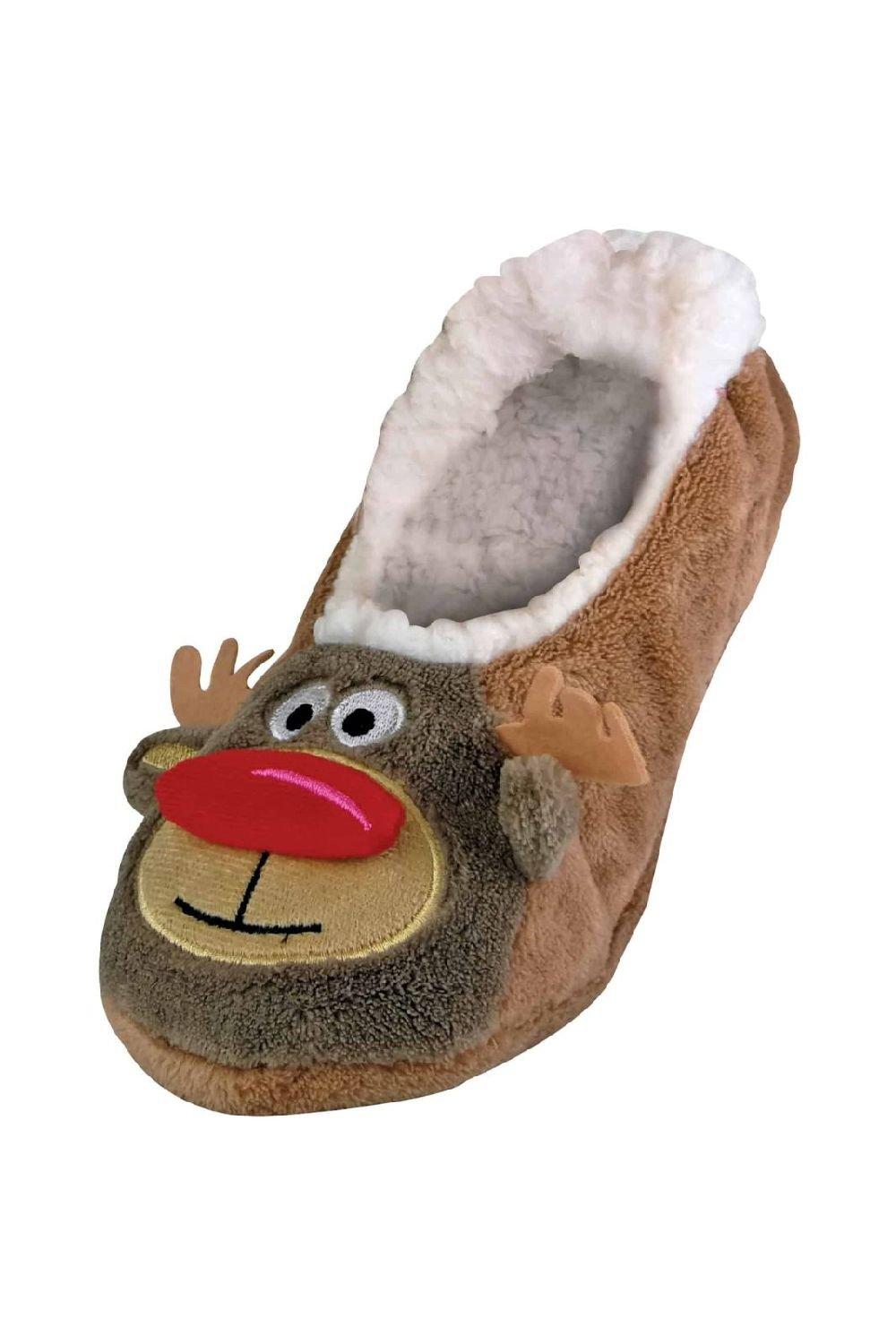 Santa Rudolph Christmas Knitted Slippers with Non Slip Sole
