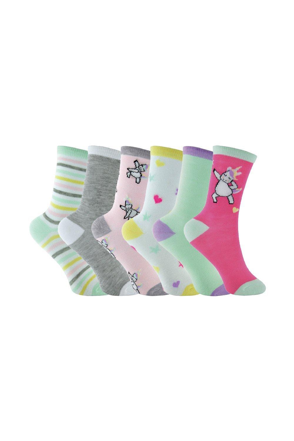6 Pair Pastel Novelty Unicorn Socks Birthday Christmas Gift