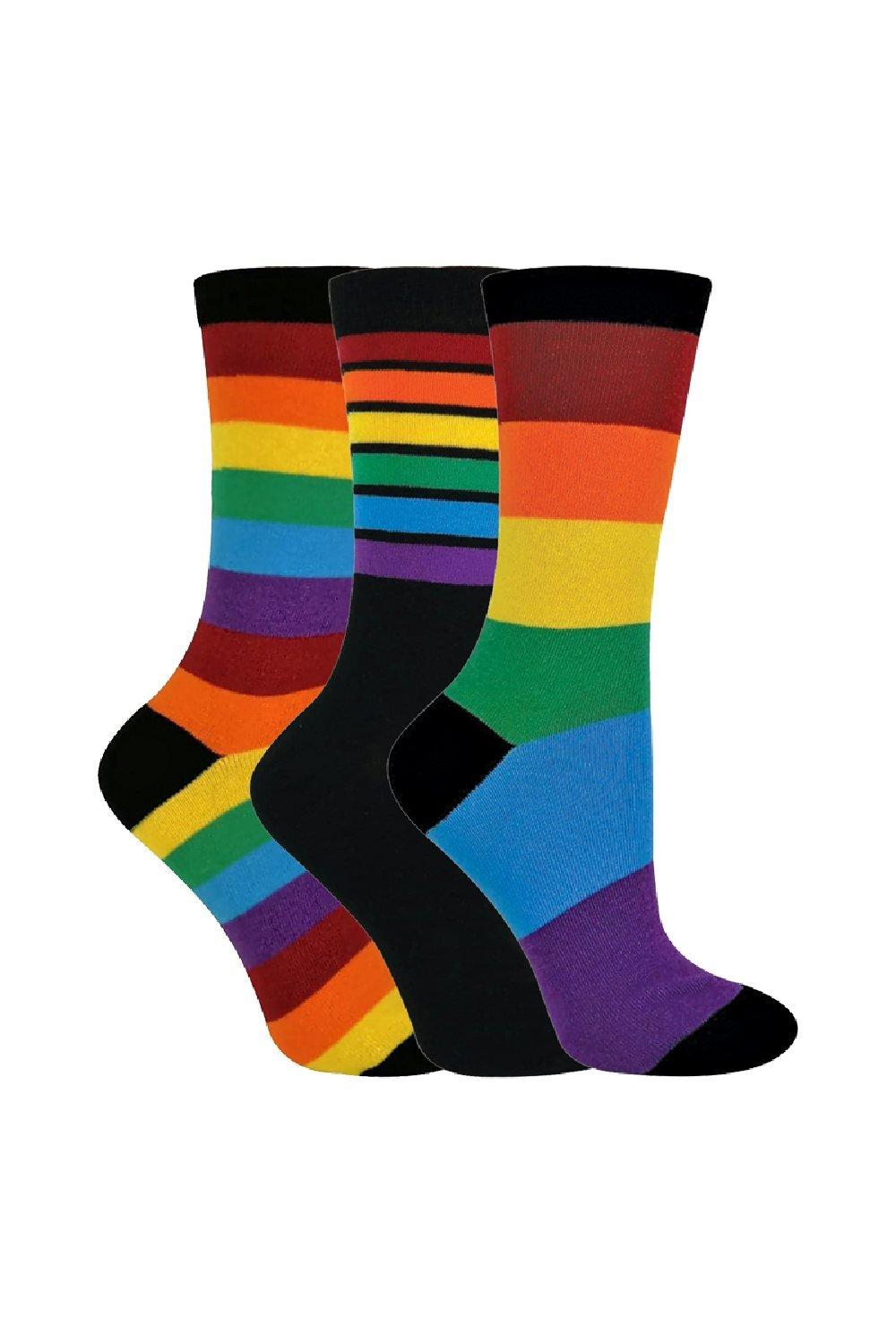 3 Pairs Striped Rainbow Design Casual School Socks