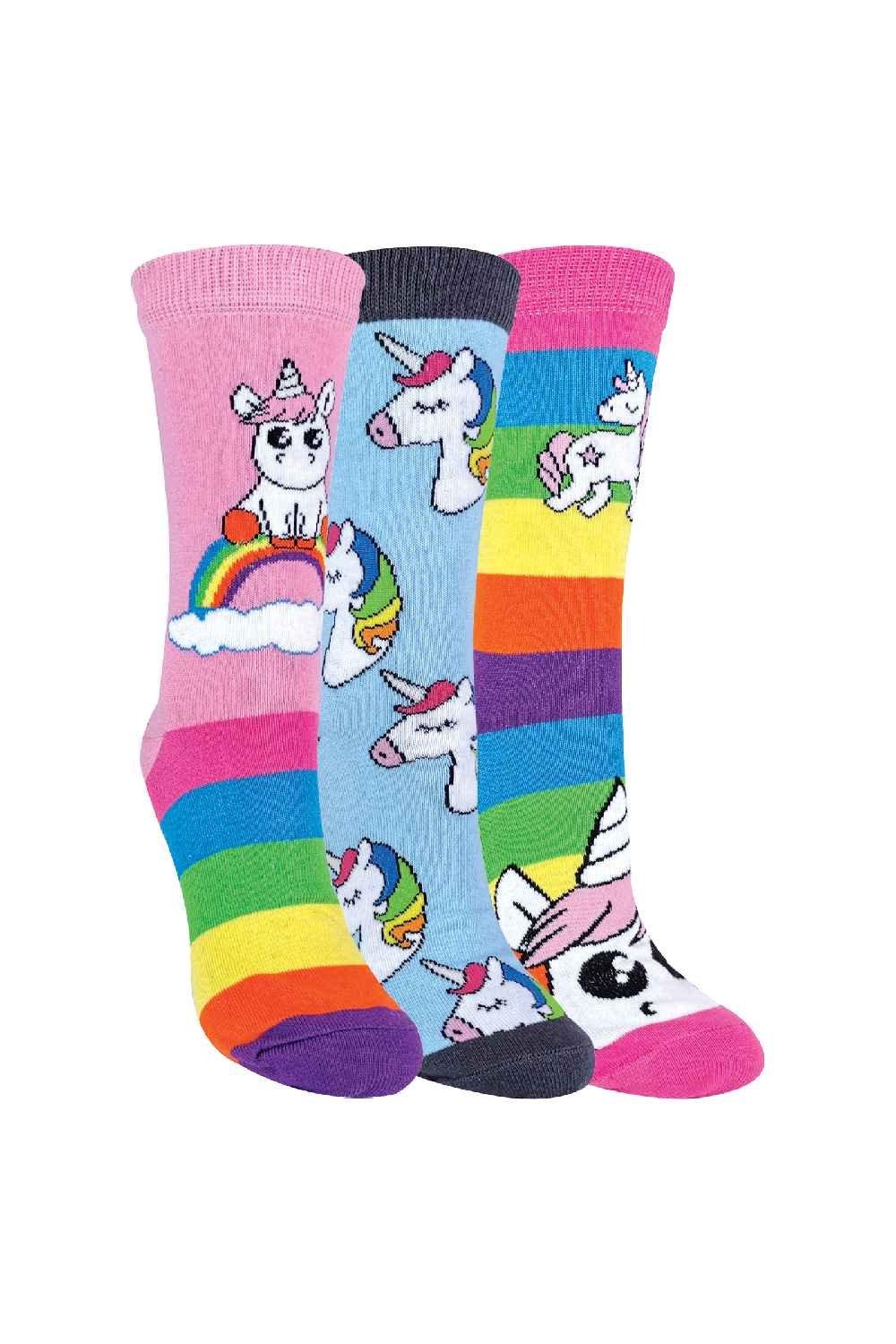 3 Pairs Cute Unicorn Striped Rainbow Design Socks