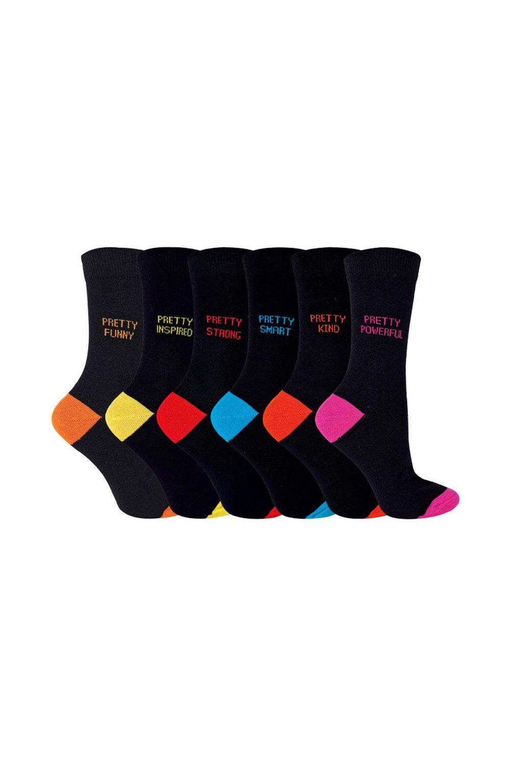 Pretty... 6 Pairs Funny Slogan Colourful Soft Cotton Socks