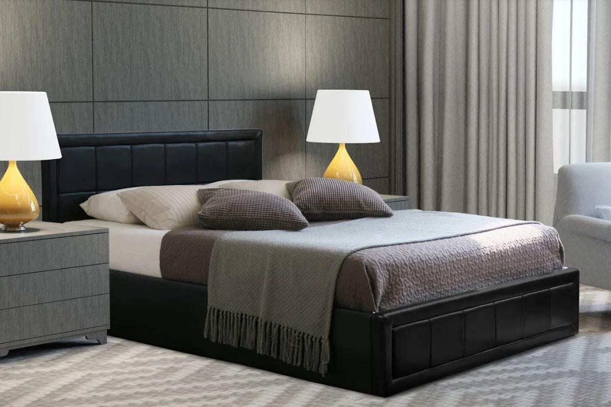 Black Ottoman Padded Bed Frame With Gas Lift & Under Bed Storage