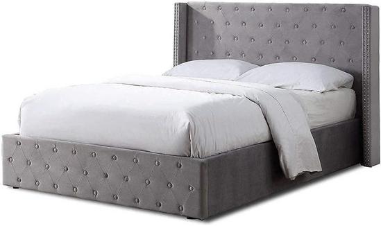 Home Treats Double Bed Frame with Brushed Velvet Winged Headboard Ottoman Upholstered Bed Frame 2