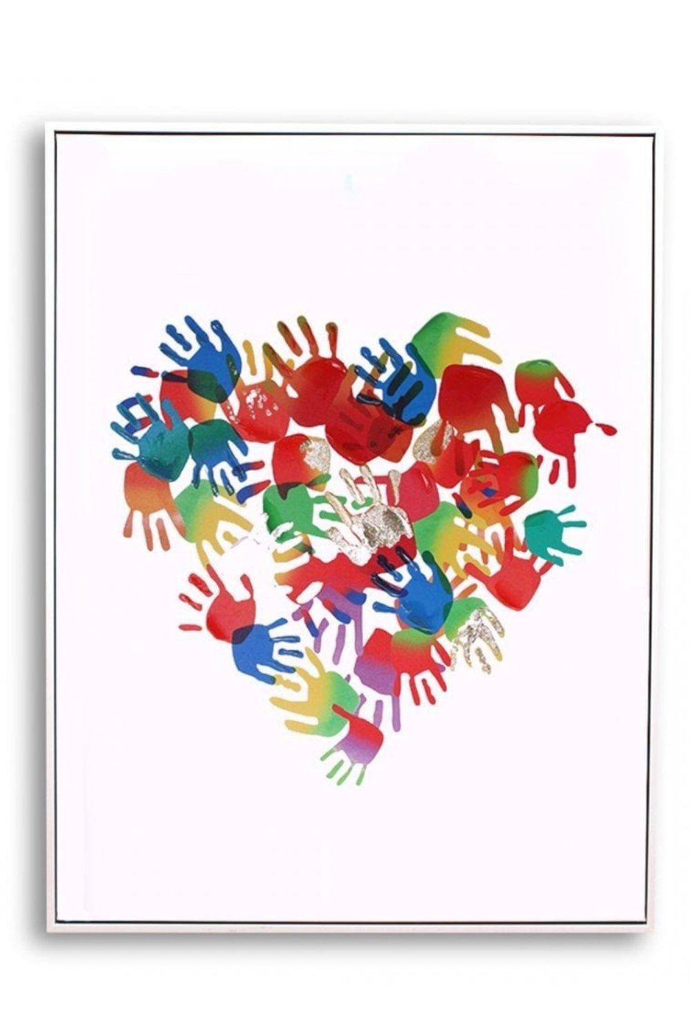 Hand Finished 'Hands on Heart' Framed Print Abstract Wall Art - (W)62.5cm x (H)82.5cm x (D) 5cm