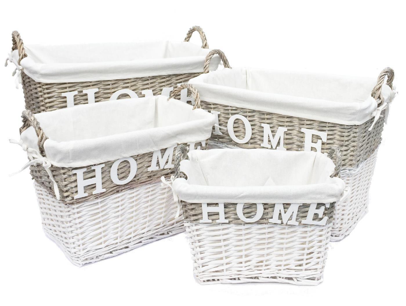 White Wicker Home Log Hamper Storage Laundry Basket Set (S,M,L)