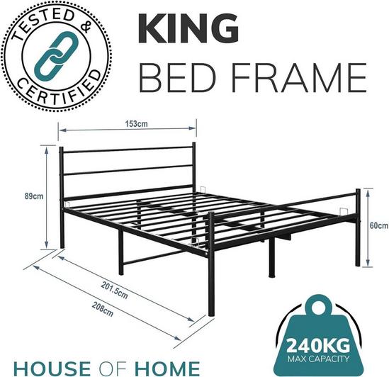 House of Home King Size Metal Bed Extra Strong Frame Stylish Bedroom Storage Modern Sturdy Design 2